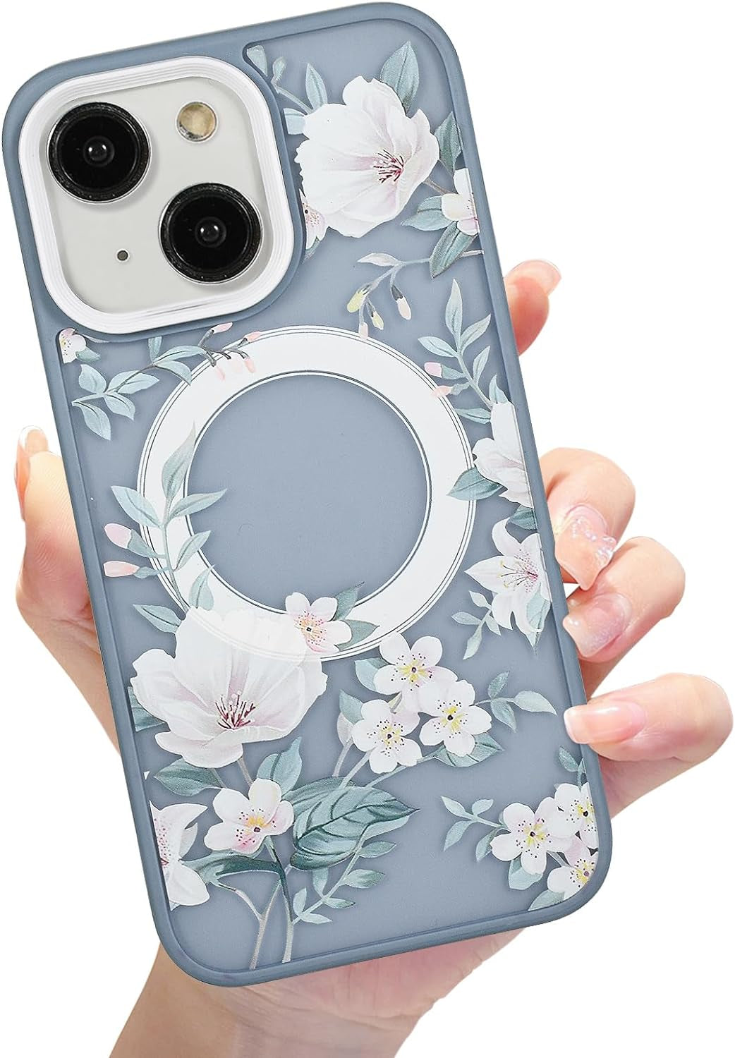 Eiyikof Compatible with Iphone 15 Pro Magnetic Matte Translucent Case [Luxury Shockproof Magsafe Case] [Cute Flower Pattern Hard Back Cover] Iphone 15 Pro Case for Women Girls-Purple Floral  Eiyikof Blue Iphone 13 