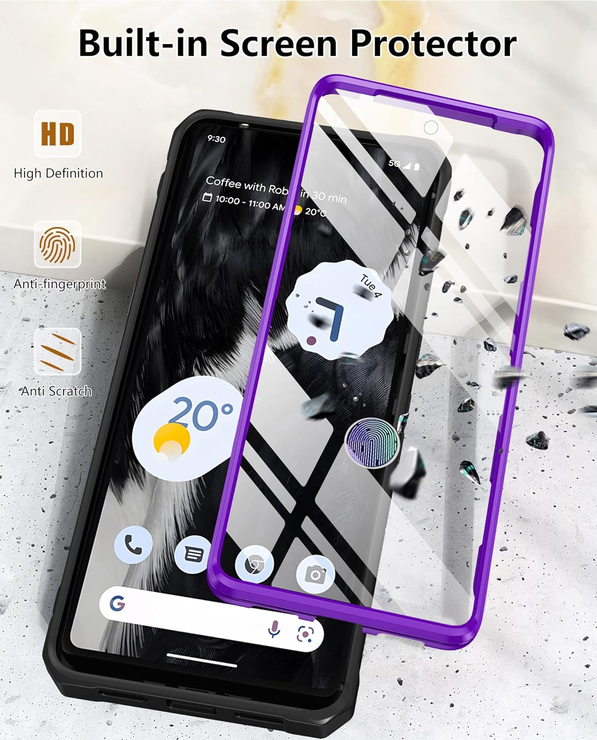 FNTCASE for Google Pixel 7 Case: Built-In Screen Protector & Kickstand | Full-Body Dual Layer Rugged Heavy Duty Protection | Military Shockproof Cell Phone Protective Cover 5G - Purple  FNTCASE   