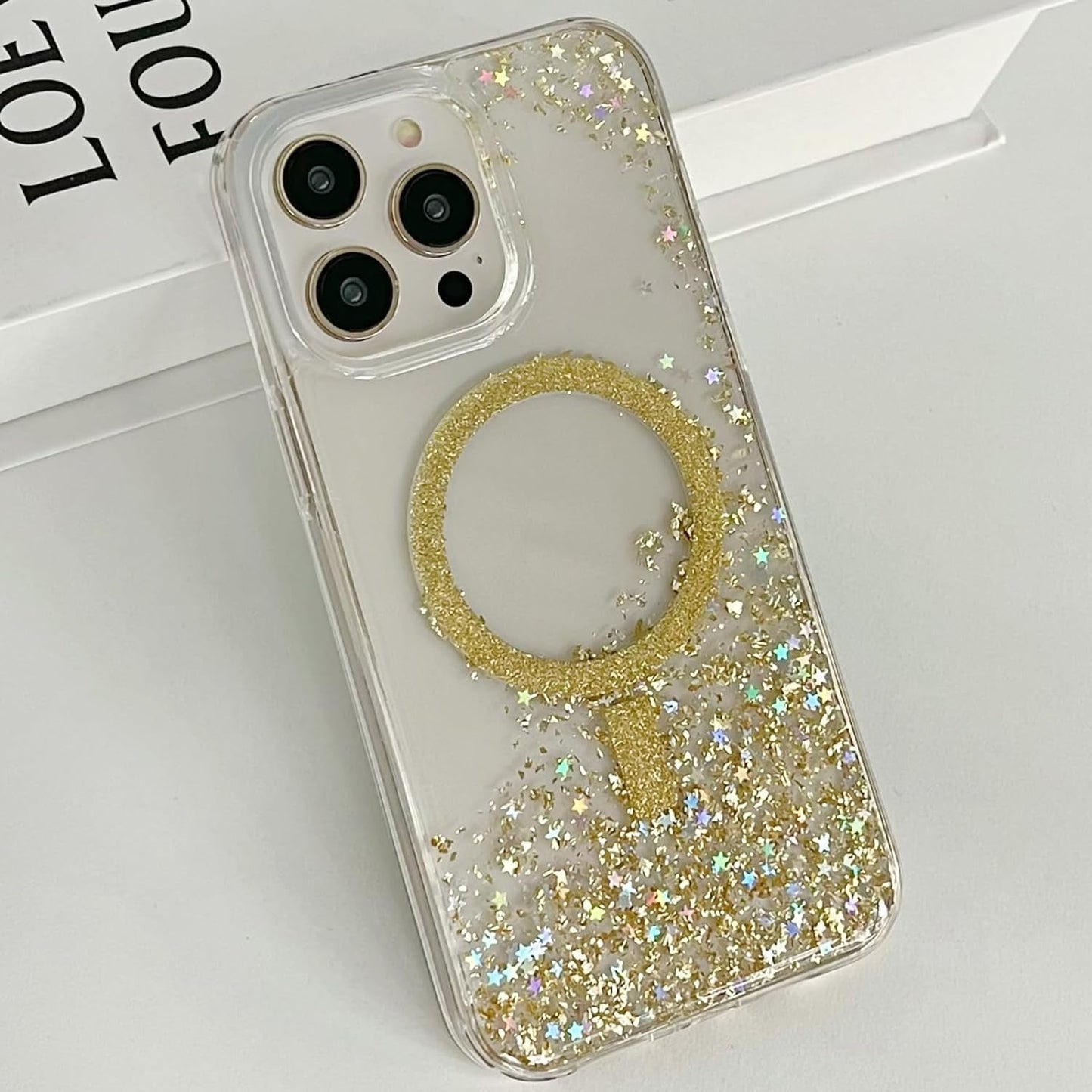 ASONCE Cute Glitter for Iphone 14 Pro Max Case [Compatible with Magsafe] Magnetic Cover with Bling Star for Women Girls [12FT Drop Protection] - Sparkly Gold  Hiwuton   