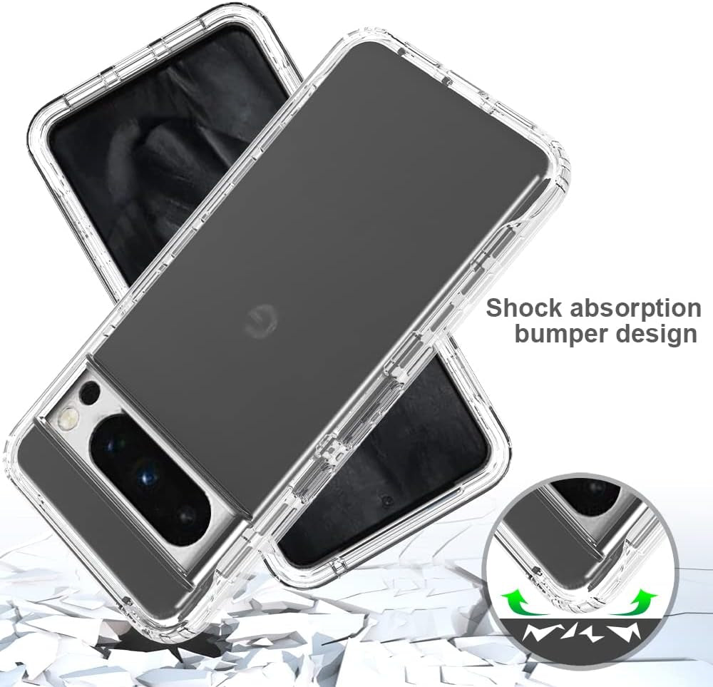 For Google Pixel 8 Pro 5G Case, Google Pixel 8 Pro Phone Case with Built-In Screen Protector Clear Slim Back Cover Shockproof Rugged Heavy Duty Bumper Full Body Protective Case, Clear  Eilkmcre   