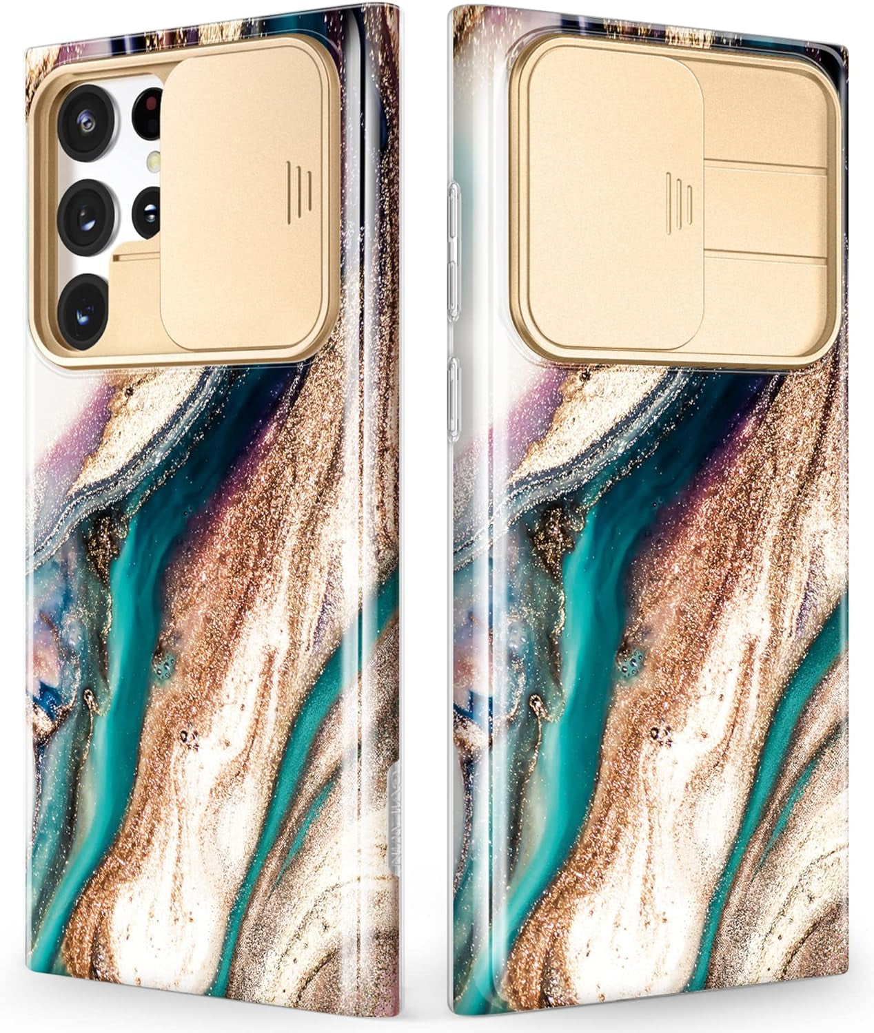 GVIEWIN Designed for Samsung Galaxy S22 Ultra Case with Slide Camera Cover, [Military Grade Drop Protection] Marble Slim Fit Shockproof Protective Phone Case for S22 Ultra 5G 6.8" 2022(Drift Sand)