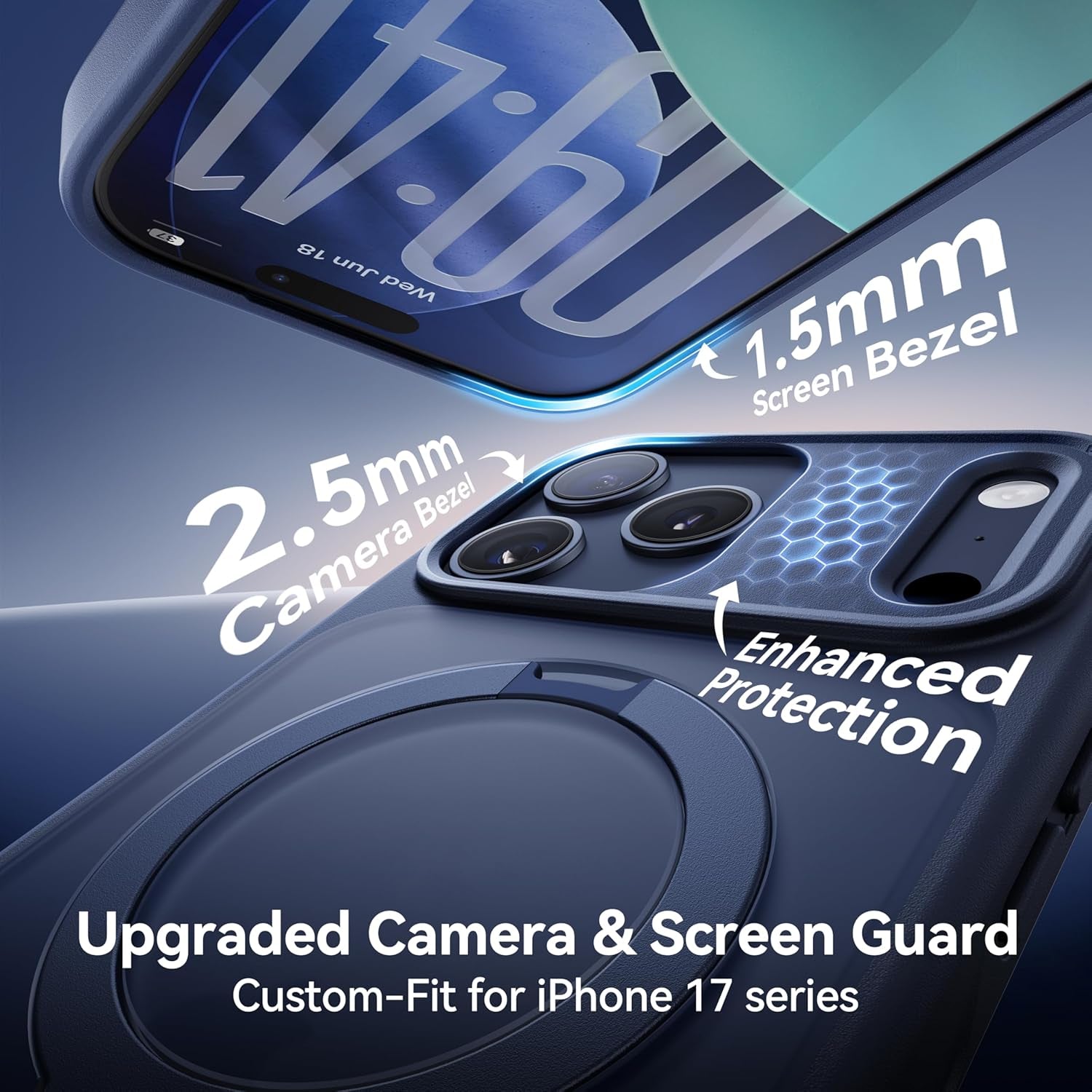 CASEKOO Official Blue for Iphone 17 Pro Max Case with 360 Spin Magnetic Stand [Camera Protection] [18FT Military Grade Protection] [Fit for Magsafe] Shockproof Ring Grip Matte 6.9 Inch