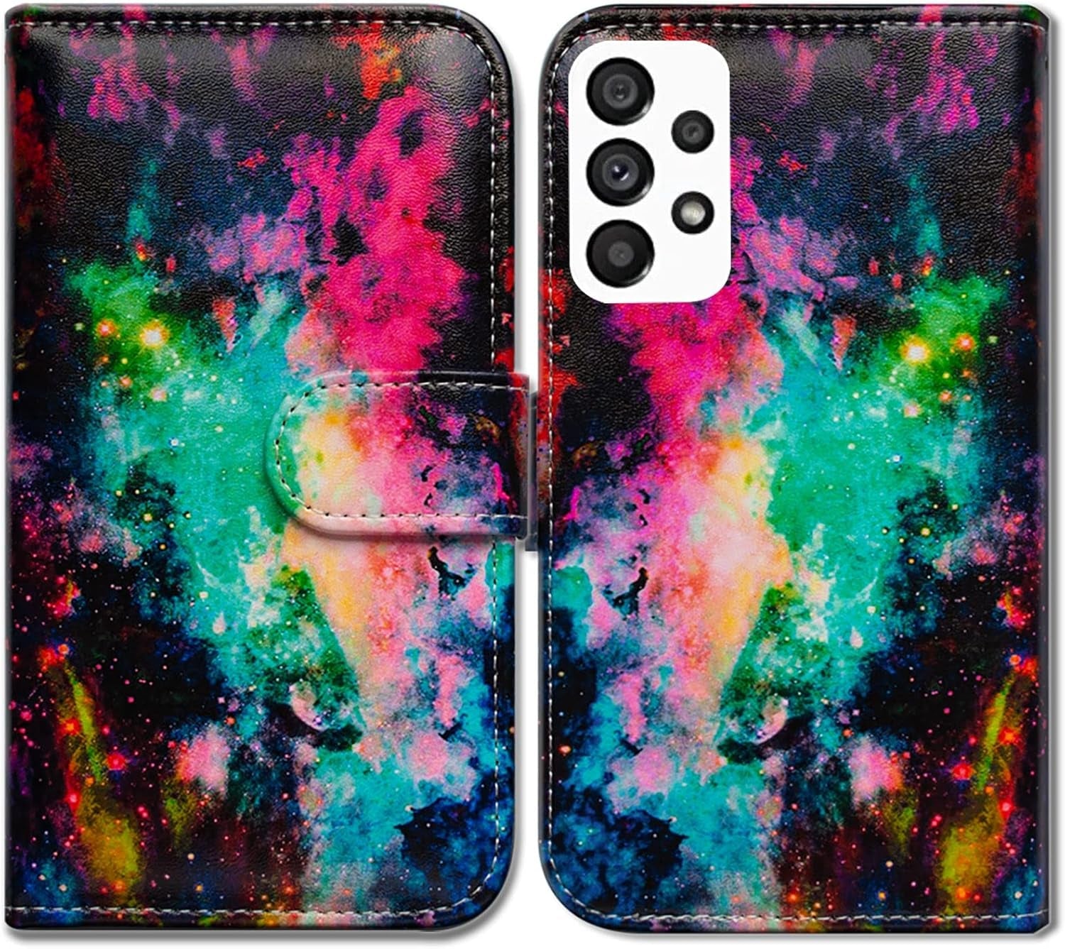 Bcov Galaxy A53 Case, Black Bird Green Leather Flip Phone Case Wallet Cover with Card Slot Holder Kickstand for Samsung Galaxy A53 5G