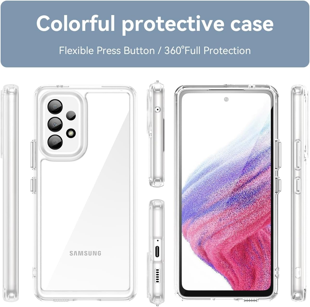Clear Case for Galaxy A53 Case, Samsung A53 SM-A536U Case with Screen Protector, Anti-Scratch Shockproof Clear Hard PC+ TPU Bumper Protective Cover Case for Samsung Galaxy A53 5G Crystal Clear