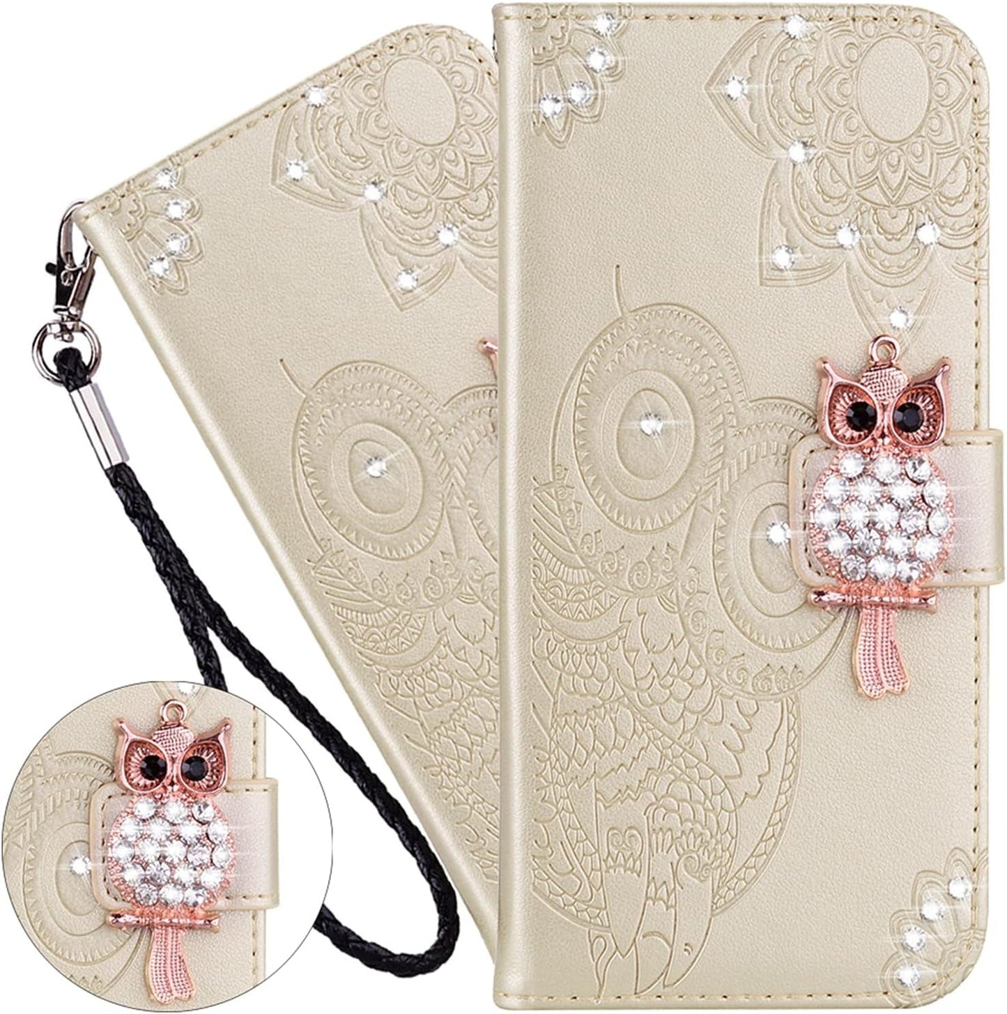 Case Compatible with Samsung Galaxy A53 5G Bling Diamand PU Leather Wallet Phone Case with Wsrist String Full Body Protective Flip Ultra Case for Samsung Galaxy A53 5G Owl Brown YK