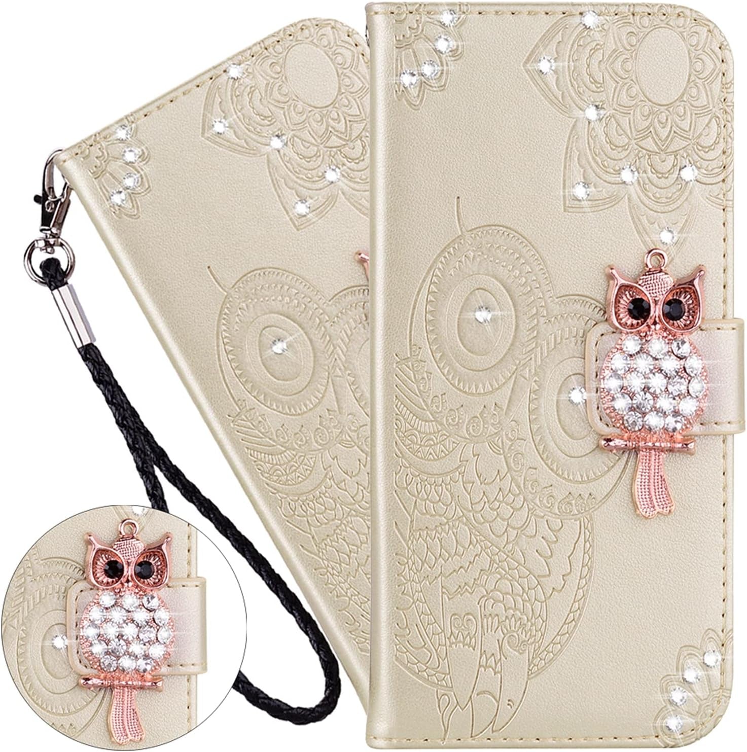 Case Compatible with Samsung Galaxy A53 5G Bling Diamand PU Leather Wallet Phone Case with Wsrist String Full Body Protective Flip Ultra Case for Samsung Galaxy A53 5G Owl Brown YK