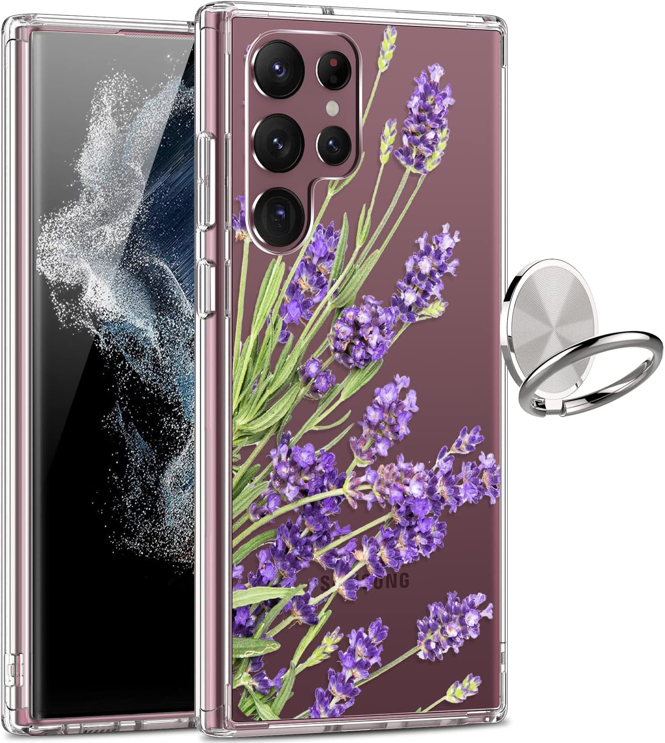 Giika for Galaxy S22 Ultra Case, Clear Girls Women Heavy Duty Shockproof Protective Hard Phone Cover Case for Samsung Galaxy S22 Ultra, Blue Flowers