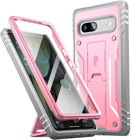 Poetic Revolution Case for Google Pixel 7A 5G, Built-In Screen Protector Work with Fingerprint ID, Full Body Rugged Shockproof Protective Cover Case with Kickstand, Light Pink  Poetic Light Pink  