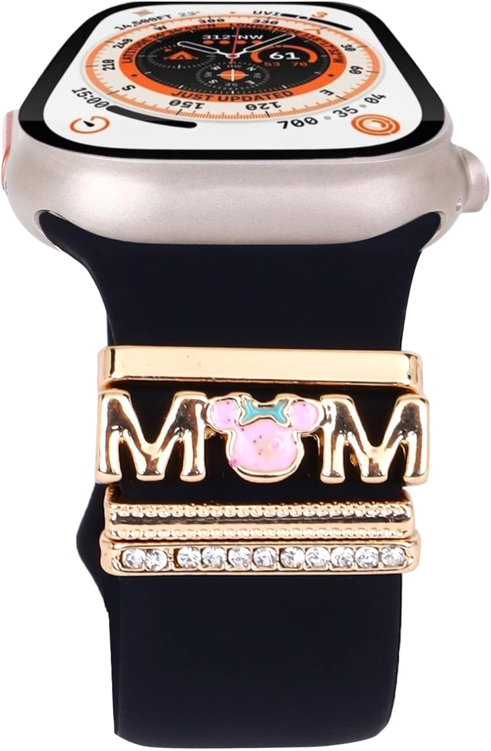 Decorative Rings Loops Compatible with Apple Watch Silicone Bands Metal Diamond Charms 45Mm 44Mm 42Mm 41Mm 40Mm 38Mm Iwatch Series 8 7 6 5 4 3 2 1 Accessories (Mom Love)