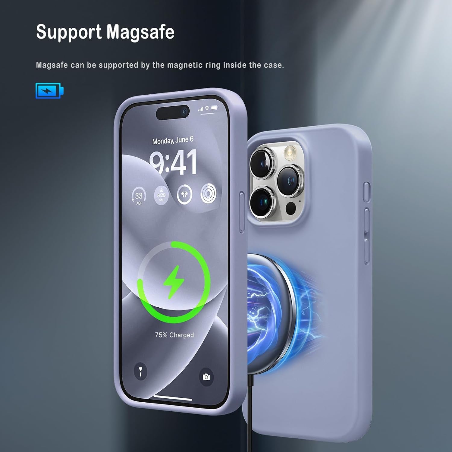 Coolfrog for Iphone 15 Pro Case, Compatible with Magsafe, 6.1" Silicone Shockproof Military-Grade Protection, Magnetic Phone Case for Men Women, Clove Purple  CoolFrog   