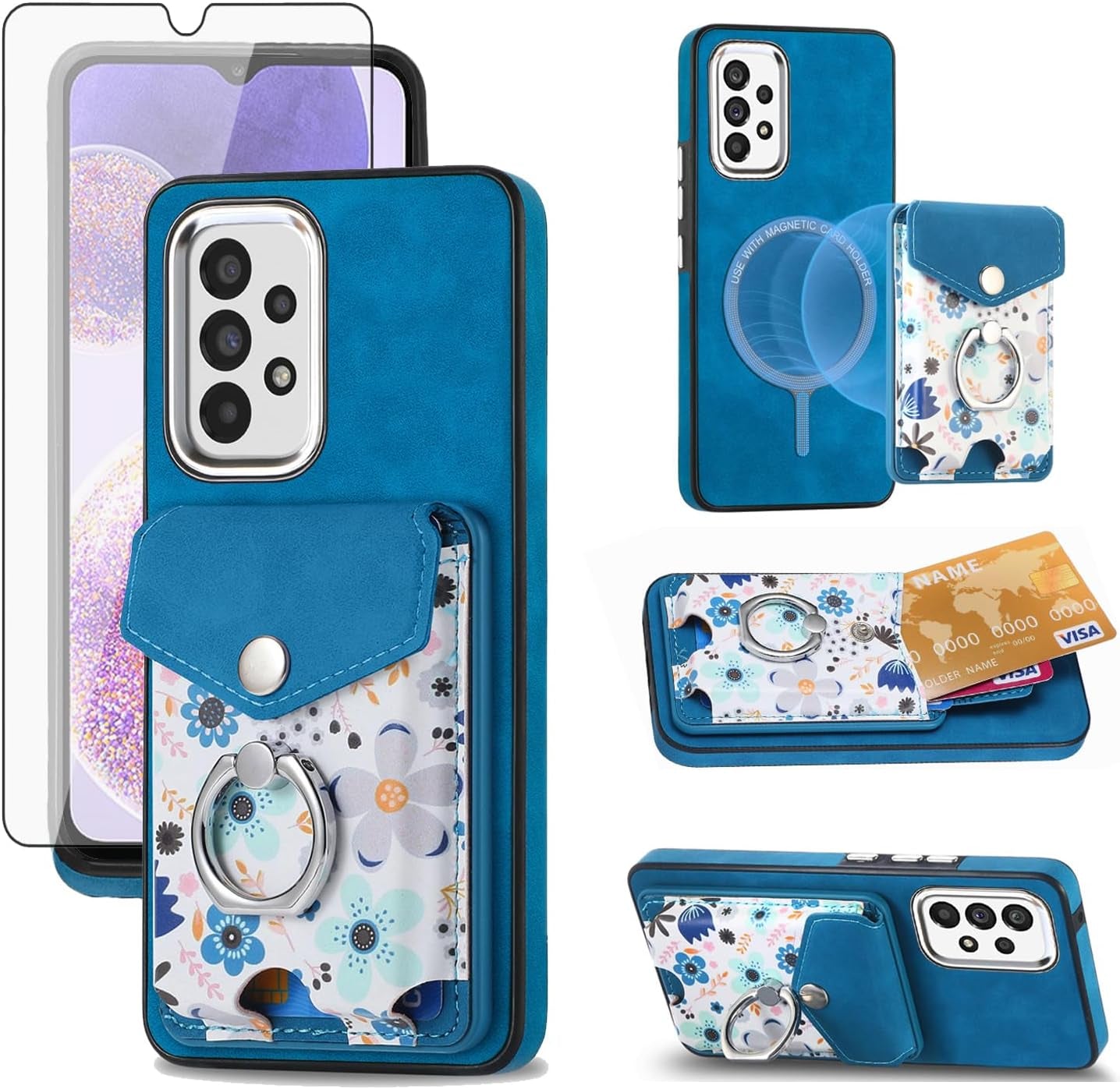 Asuwish Phone Case for Samsung Galaxy A53 5G Wallet Cell Cover with Screen Protector Magnetic Slim Ring Stand Kickstand Back Credit Card Holder Slot a 53 G5 53A SM A536U 6.5" 2022 Girls Women Black