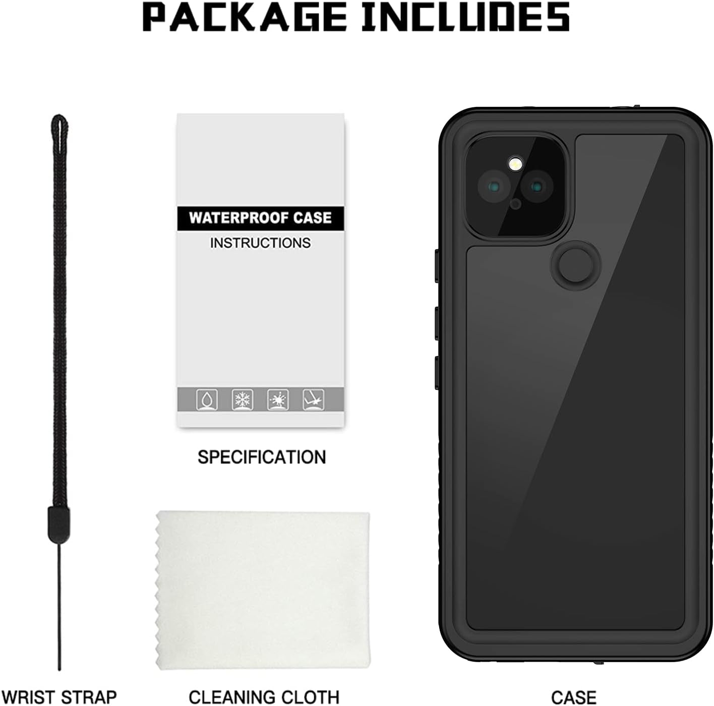 Lanhiem Pixel 5A Case, IP68 Waterproof Dustproof Shockproof Case [NOT for Pixel 5] with Built-In Screen Protector, Full Body Rugged Protective Cover for Google Pixel 5A 5G, Black/Clear  Lanhiem   