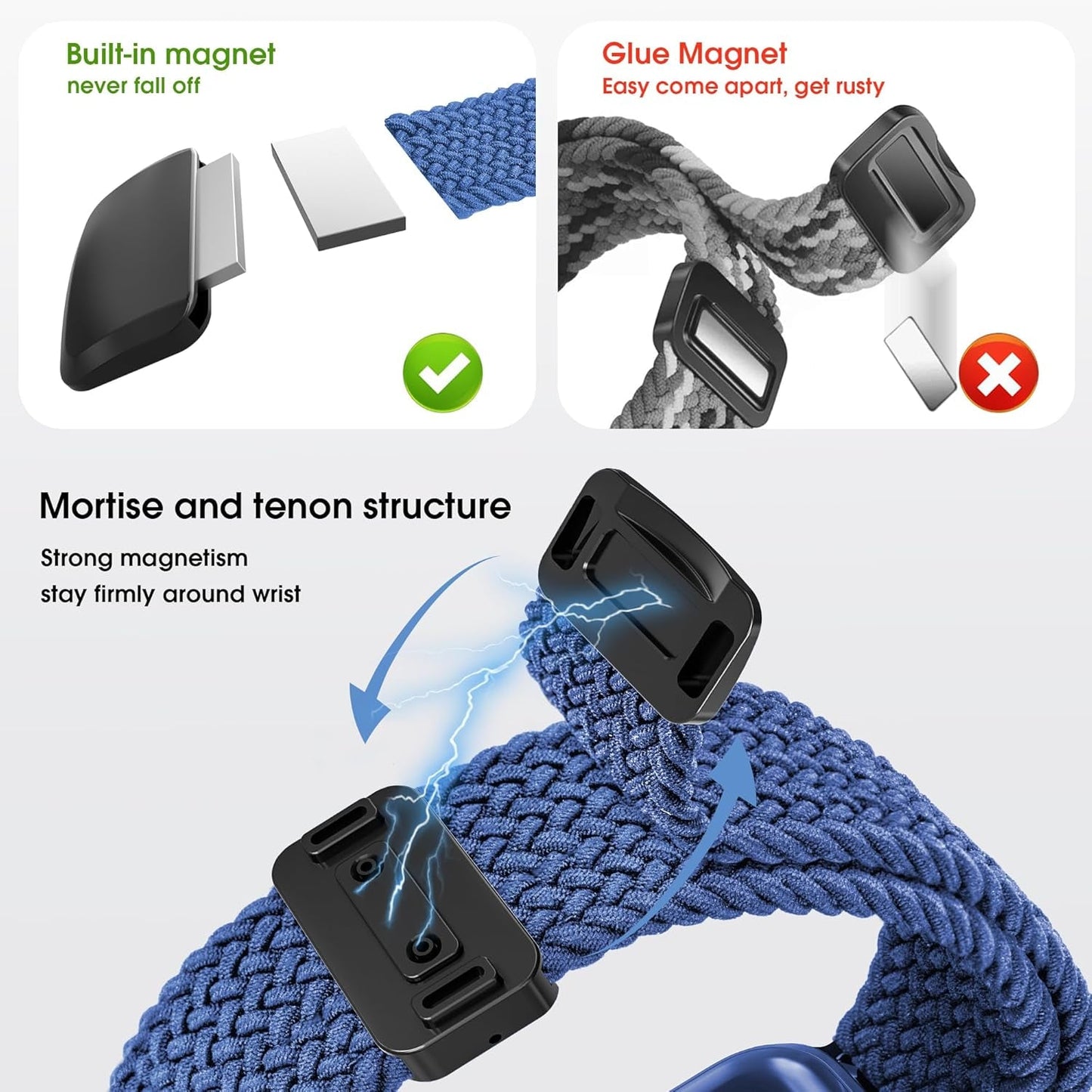 Arae 2 Pack Magnetic Stretchy Watch Band Compatible for Apple Watch Band 38Mm 40Mm 41Mm,Comfortable Adjustable Straps Wristbands for Iwatch Series 9 8 7 6 5 4 SE 3 2 1 Ultra 1 2 Women Men,Black+Blue