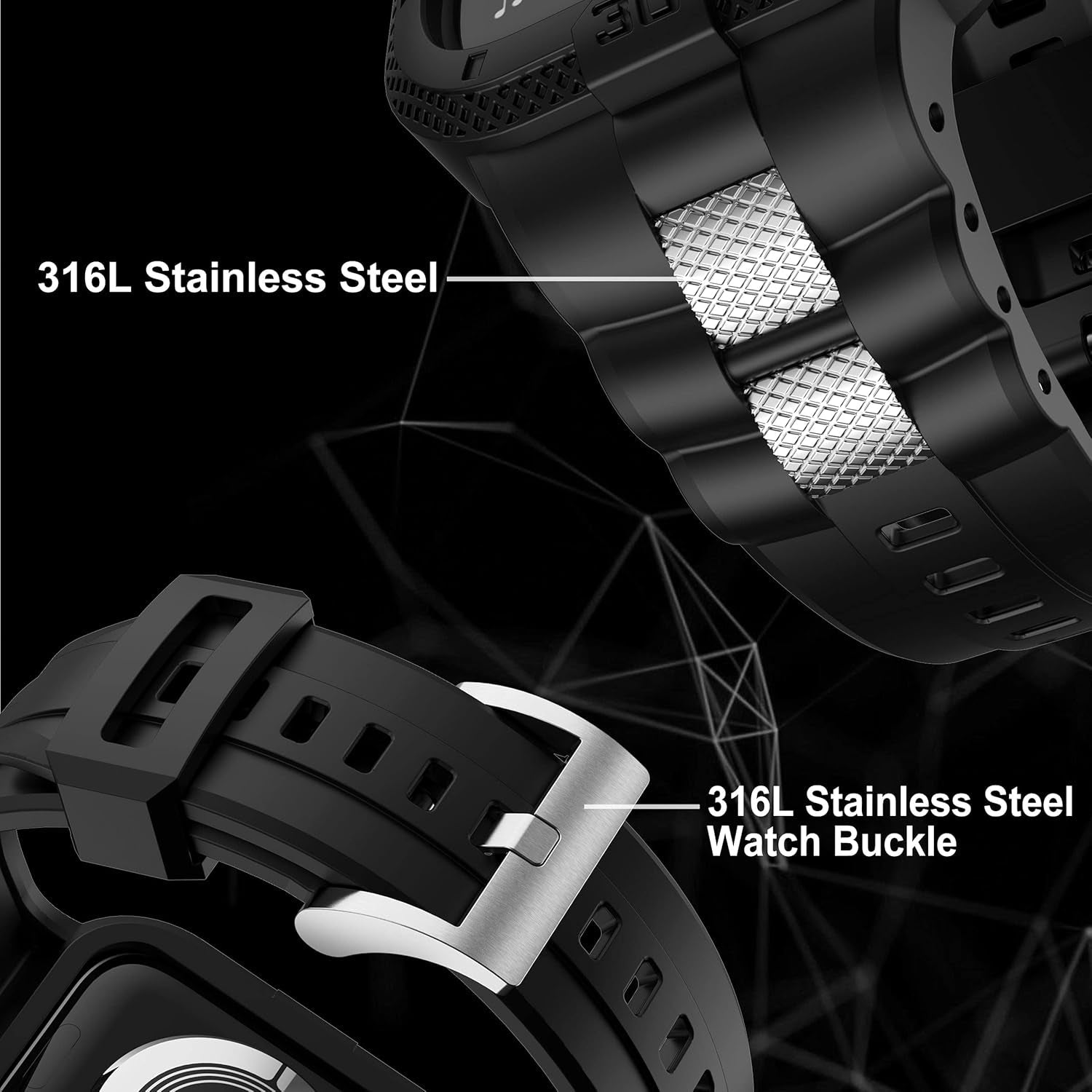GELISHI Compatible with Apple Watch Band 45Mm 44Mm 42Mm 41Mm 40Mm 38Mm, Men Sport Bands Rugged Case for Watch Series 9 8 7/Series 6 SE 5 4 3