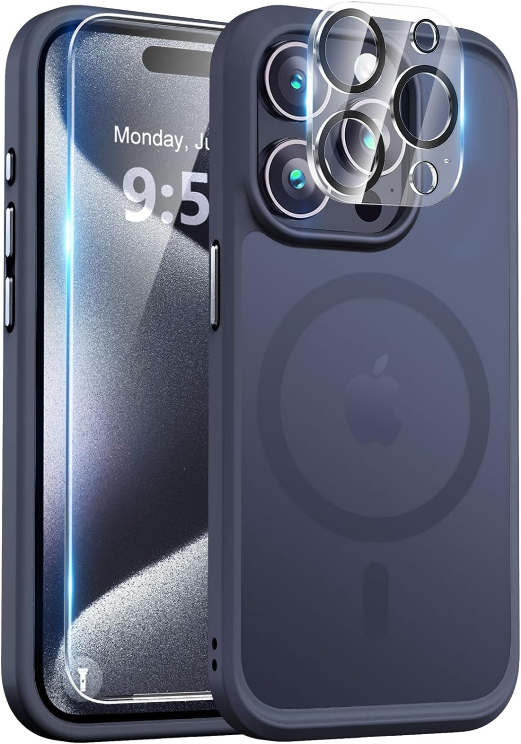 Bosskiss Ultra Strong Magnetic for Iphone 15 Pro Case, [Compatible with Magsafe] [Glass Screen + Camera Protector] Slim Translucent Matte Shockproof Case for Iphone 15 Pro Case 6.1 Inch, Black  BossKiss   