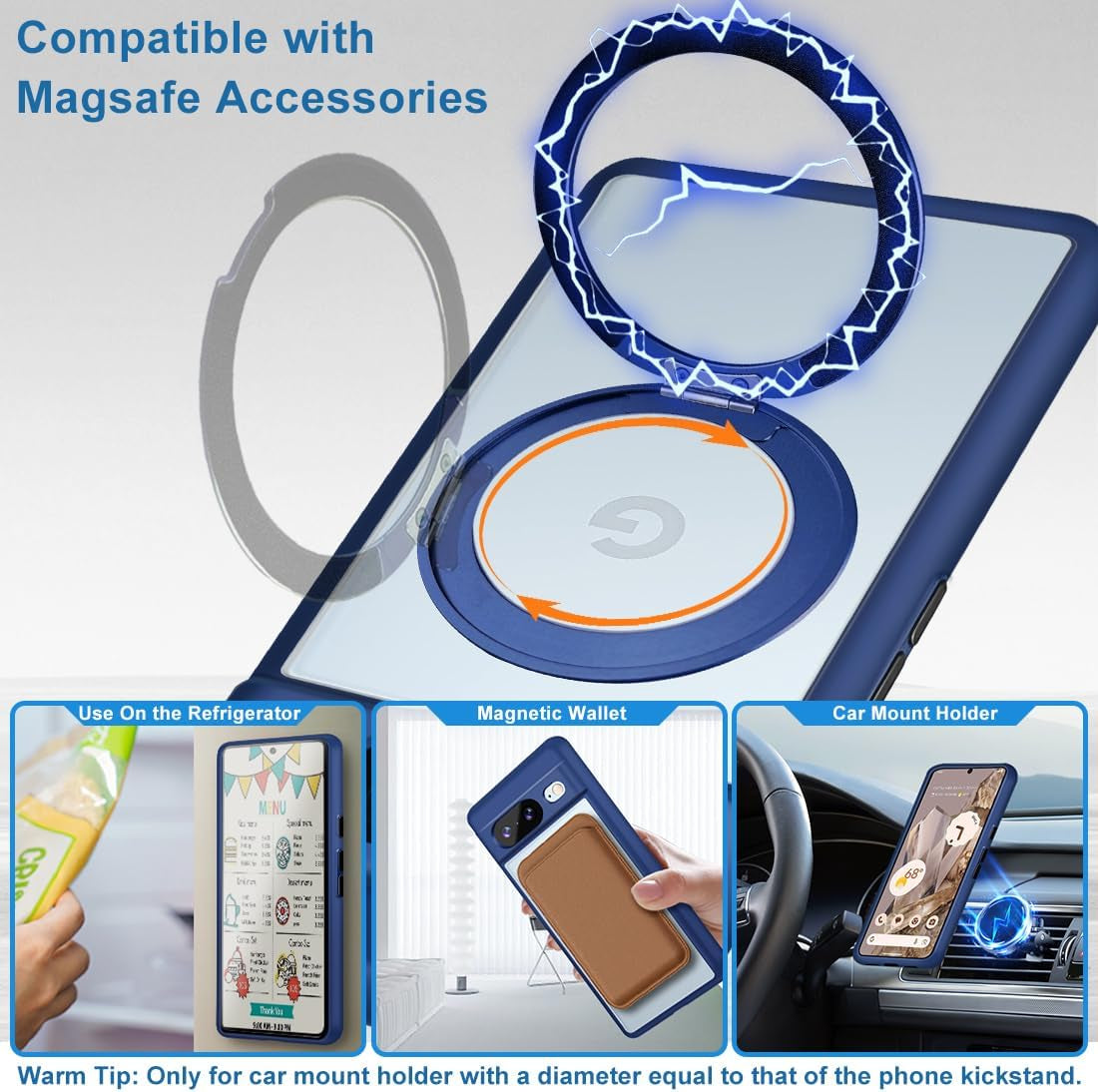 For Google Pixel 8 Case Compatible with Magsafe [Built-In Invisible Kickstand] TPU Shockproof Sturdy Thin Matte Translucent Cover Protective Phone Case for Pixel 8 5G (Blue)  Shenzhenshi Nuofeifan Electronic Commerce Co., Ltd   