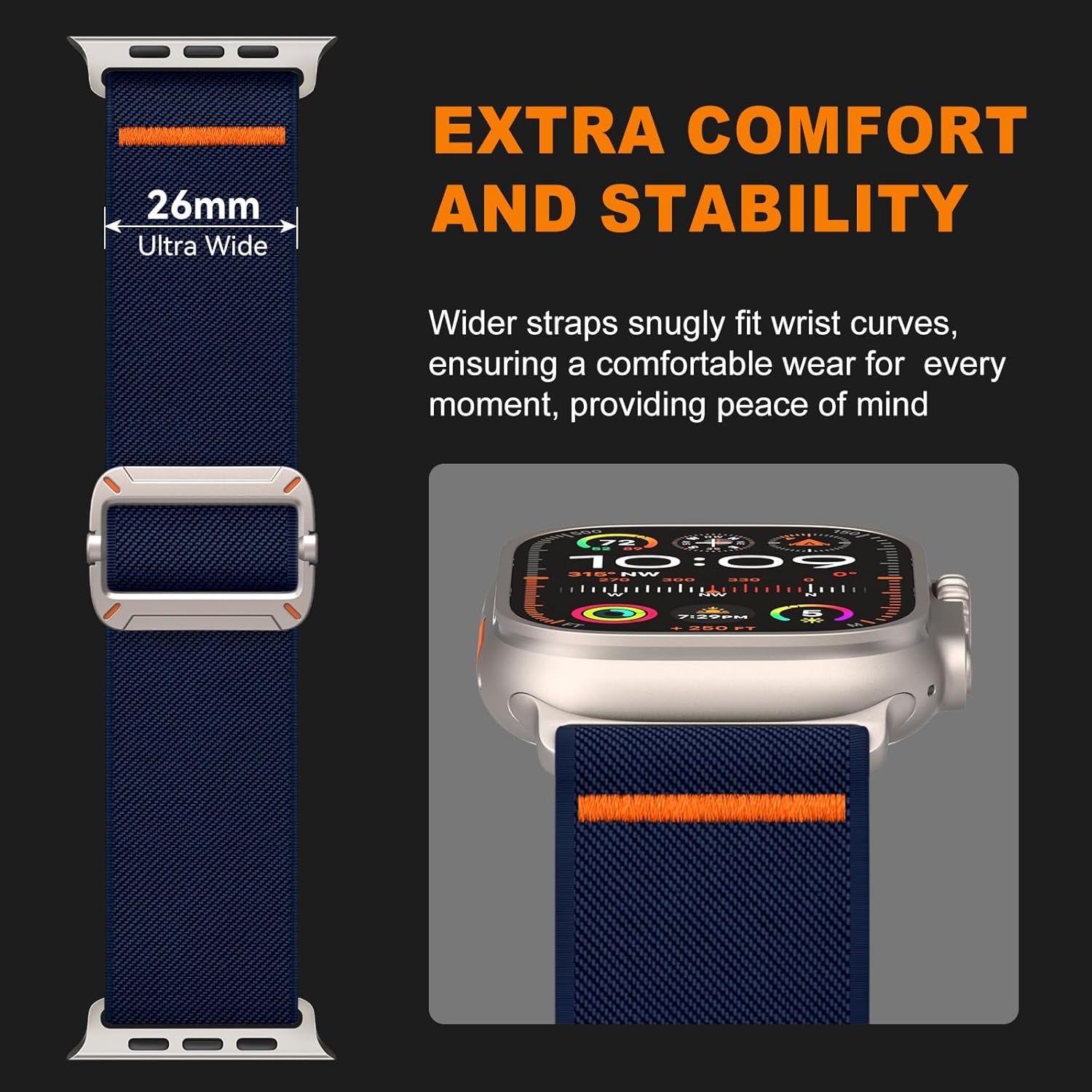 EOMTAM Stretchy Nylon Sport Band Compatible for Apple Watch Band 42Mm 44Mm 45Mm 49Mm Men,Wristbands for Iwatch Series 9 Ultra 2/1 8 SE 7 6 5 4 3