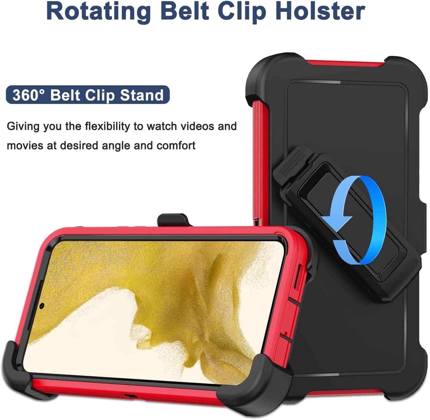 For Samsung Galaxy S22 Case with Belt Clip Holster, 2X Screen Protector, [Military Grade Protection] Heavy Duty Full Body Shockproof Dust-Proof Rugged Protective Cover for Samsung S22 5G (Red)