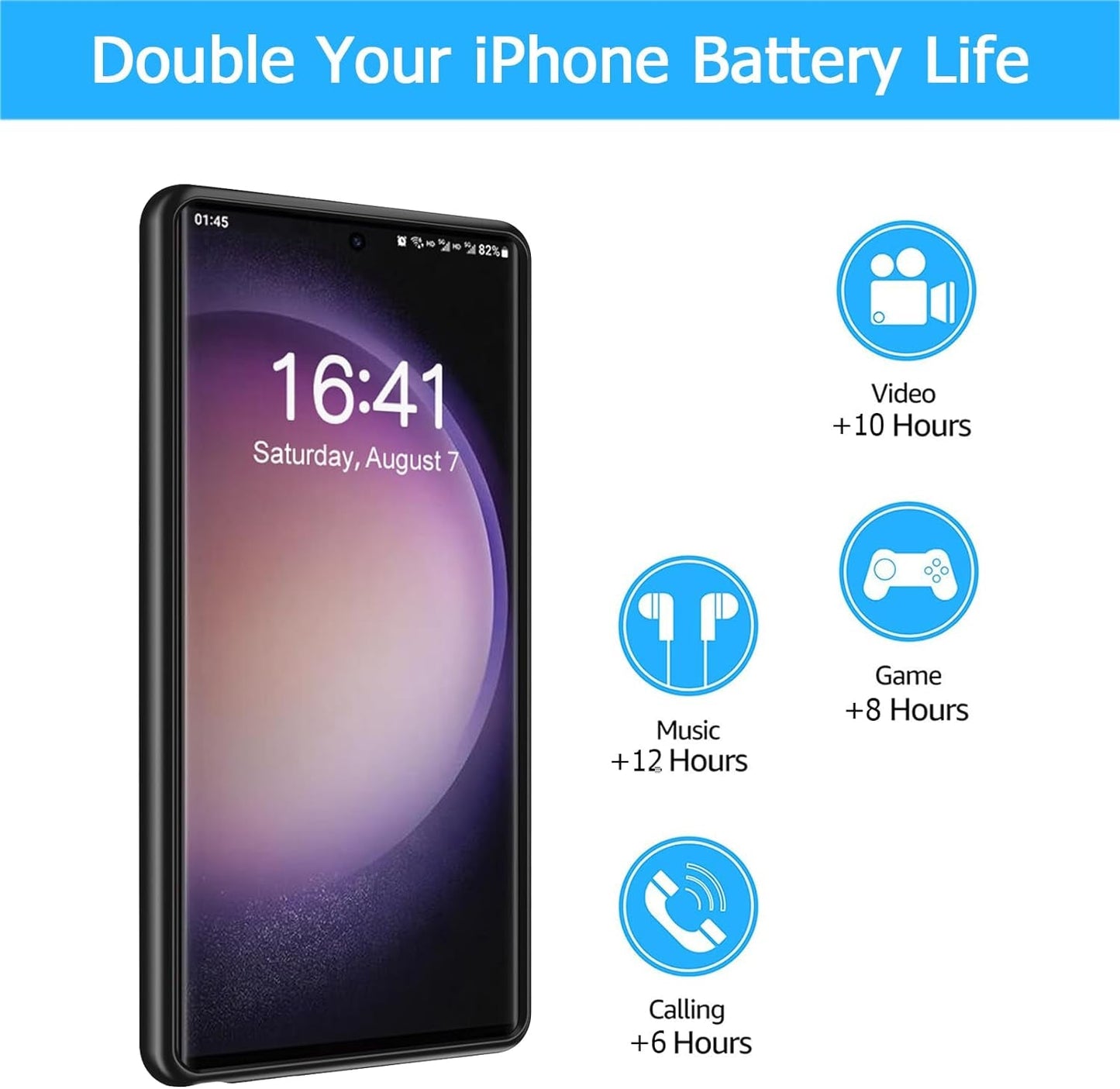 Battery Case for Galaxy S22 Ultra/S23 Ultra, 12000Mah Extended Portable Protective Case Backup Power Bank Wireless Charger Case Compatible with Galaxy S22 Ultra/S23 Ultra 6.8 Inch Charging Case-Black