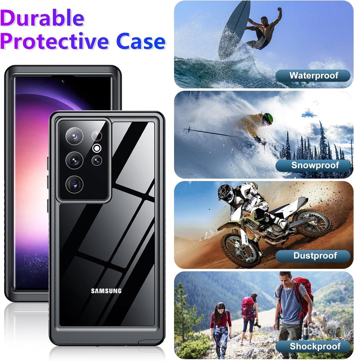 2024 New for Samsung Galaxy S23 Ultra Case Waterproof, [Military Grade Shockproof][Built-In Screen Protector & Glass Camera Protector][Ip68 Underwater][Dustproof][Dropproof] Full Body Phone Case 6.8"