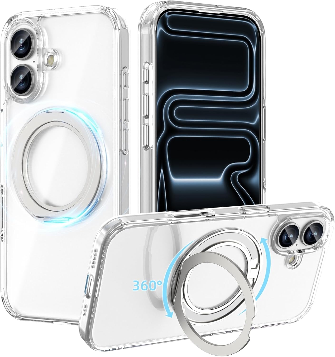 ACESTAR 360° Magnetic Stand Case Compatible with Iphone 17 Pro Max, Rotatable Flexible Ring Holder Phone Cover for Men Women | Compatible with Magsafe | Shockproof & Anti-Scratch | Anti-Yellowing