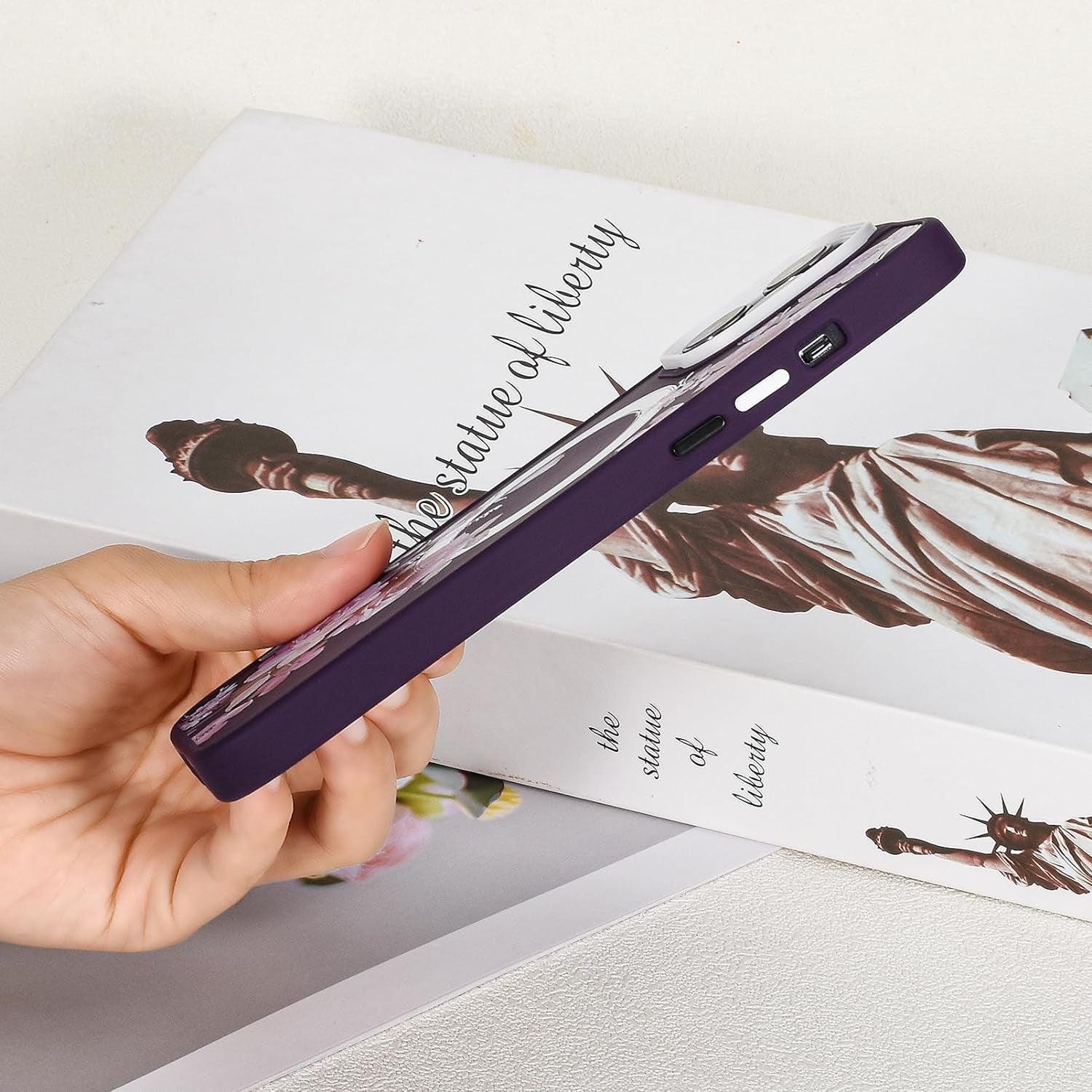 Eiyikof Compatible with Iphone 15 Pro Magnetic Matte Translucent Case [Luxury Shockproof Magsafe Case] [Cute Flower Pattern Hard Back Cover] Iphone 15 Pro Case for Women Girls-Purple Floral  Eiyikof   