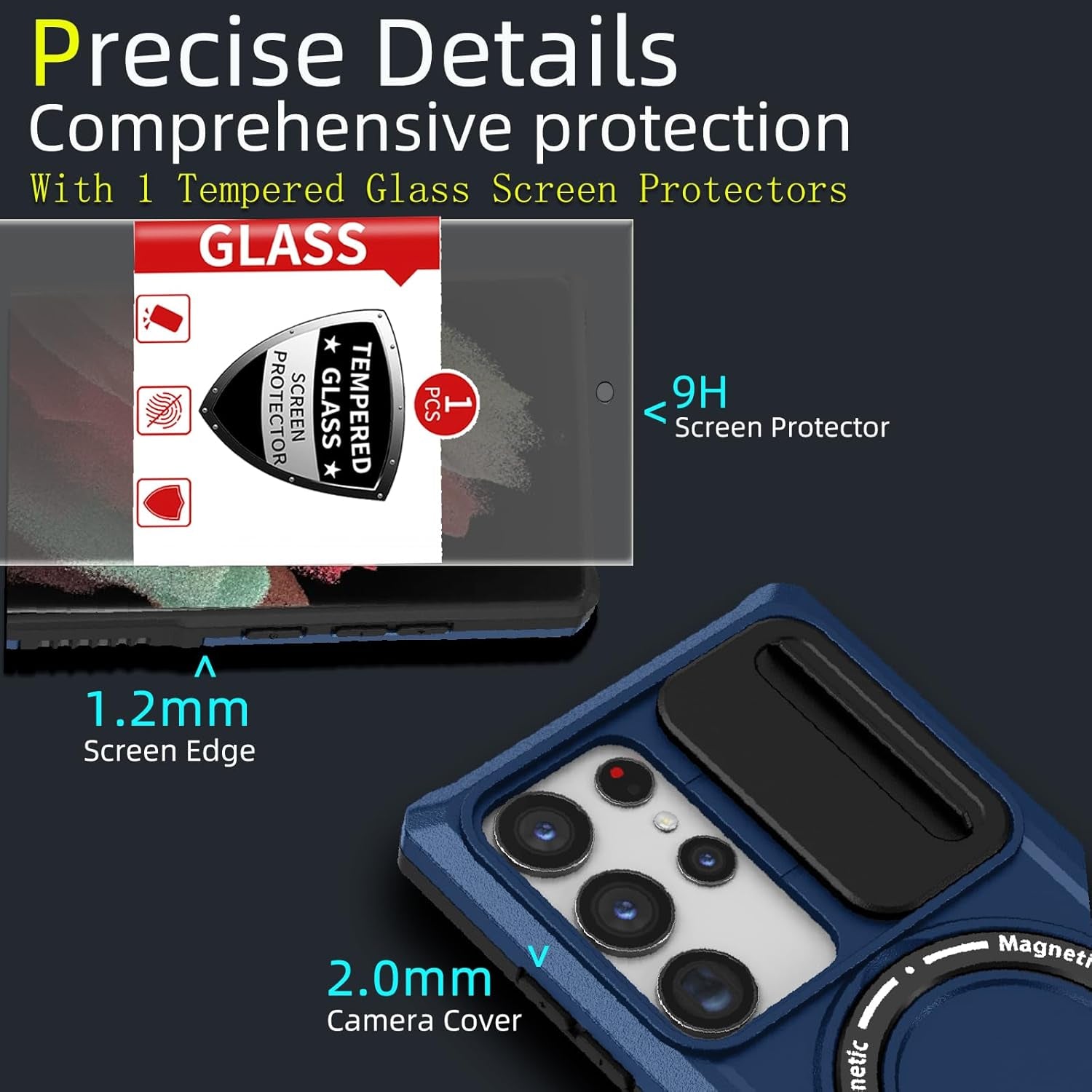 For Samsung Galaxy S21 Ultra Case Compatible with Magsafe Galaxy S21 Ultra Case Magnetic,With Screen Protector,With Magnetic Stand&Camera Cover Protection Shockproof Galaxy S21Ultra Case Blue