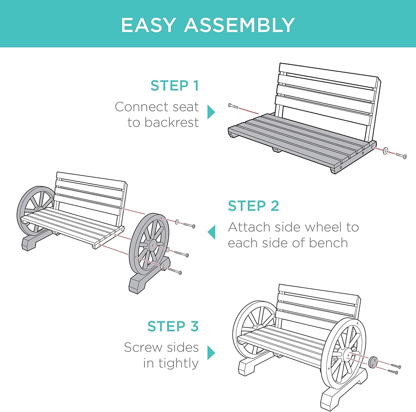 Best Choice Products 2-Person Wooden Wagon Wheel Bench for Backyard, Patio, Porch, Garden, Outdoor Lounge Furniture W/Rustic Country Design, Slatted Seat and Backrest - Brown  Best Choice Products   