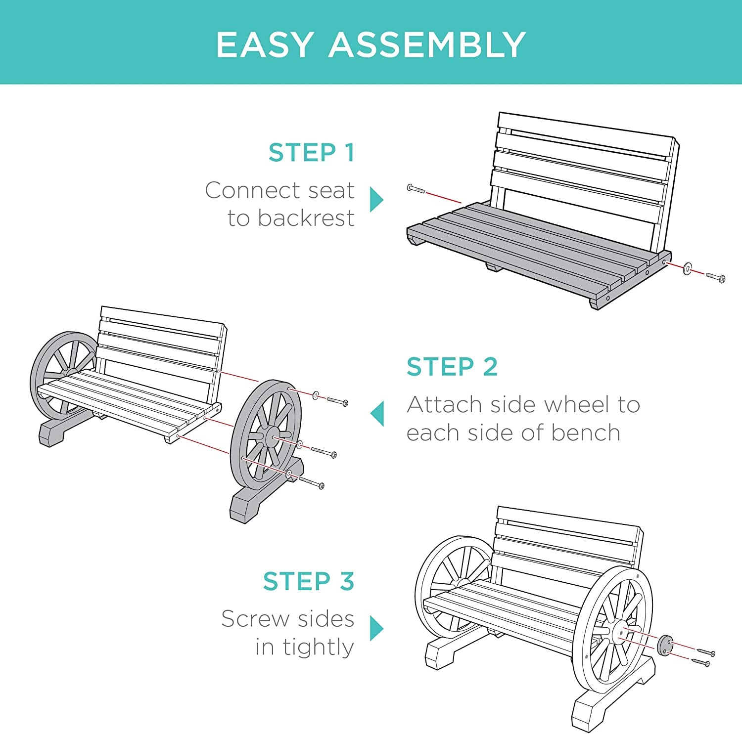 Best Choice Products 2-Person Wooden Wagon Wheel Bench for Backyard, Patio, Porch, Garden, Outdoor Lounge Furniture W/Rustic Country Design, Slatted Seat and Backrest - Brown  Best Choice Products   