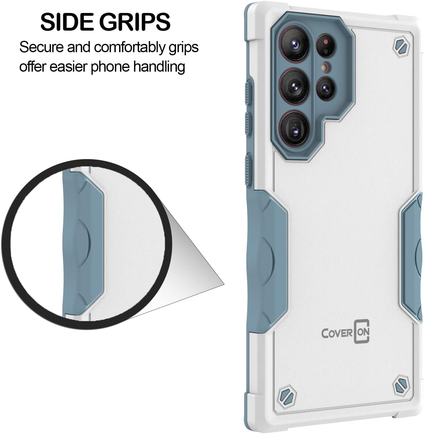 Coveron Rugged Designed for Samsung Galaxy S22 Ultra Case, Military Grade Heavy Duty Phone Cover Grip - Pearl White