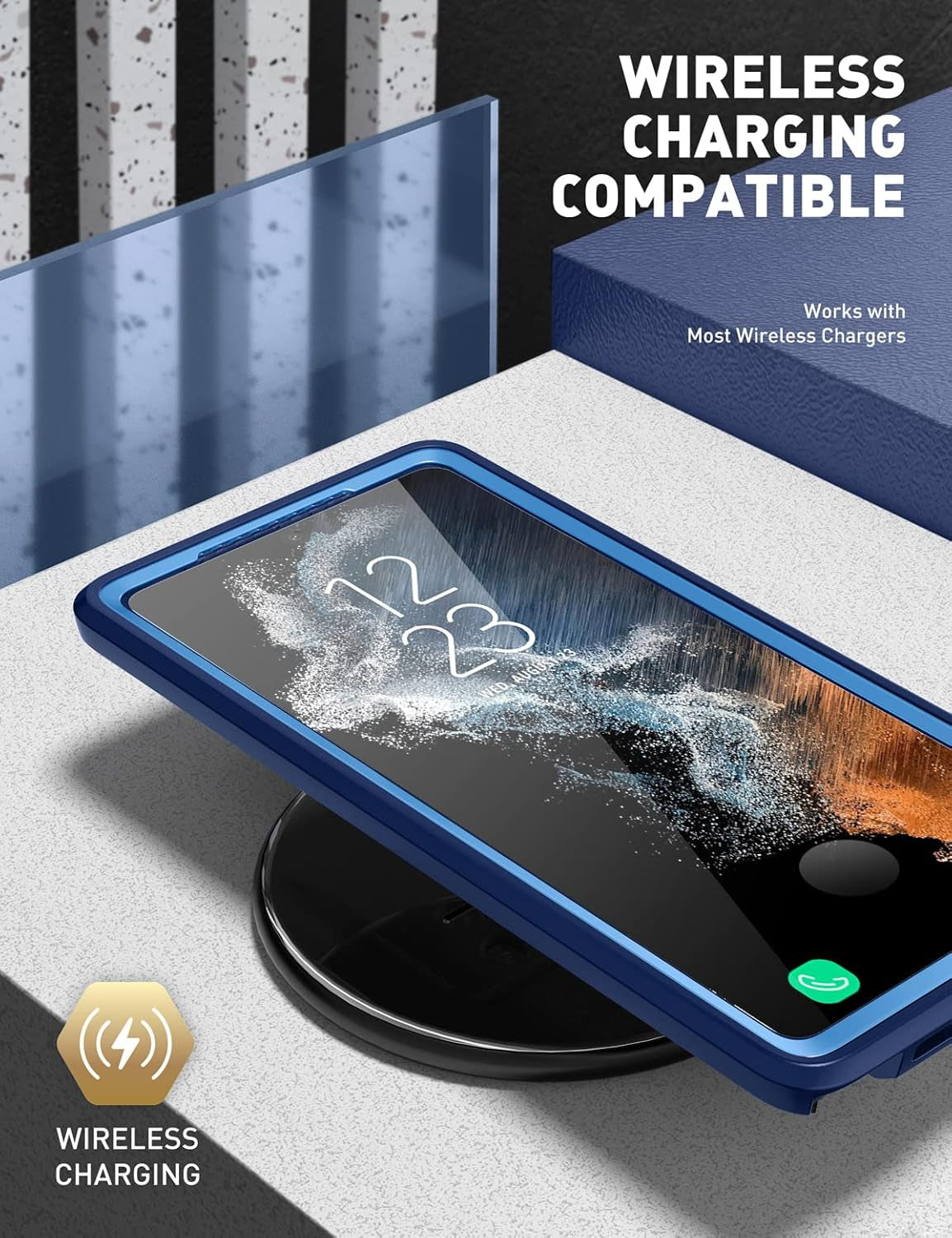 Clayco Xenon Case for Samsung Galaxy S22 Ultra 5G, [Built-In Screen Protector] Full-Body Rugged Cover Compatible with Fingerprint Reader, 6.8 Inch 2022 Release (Blue)