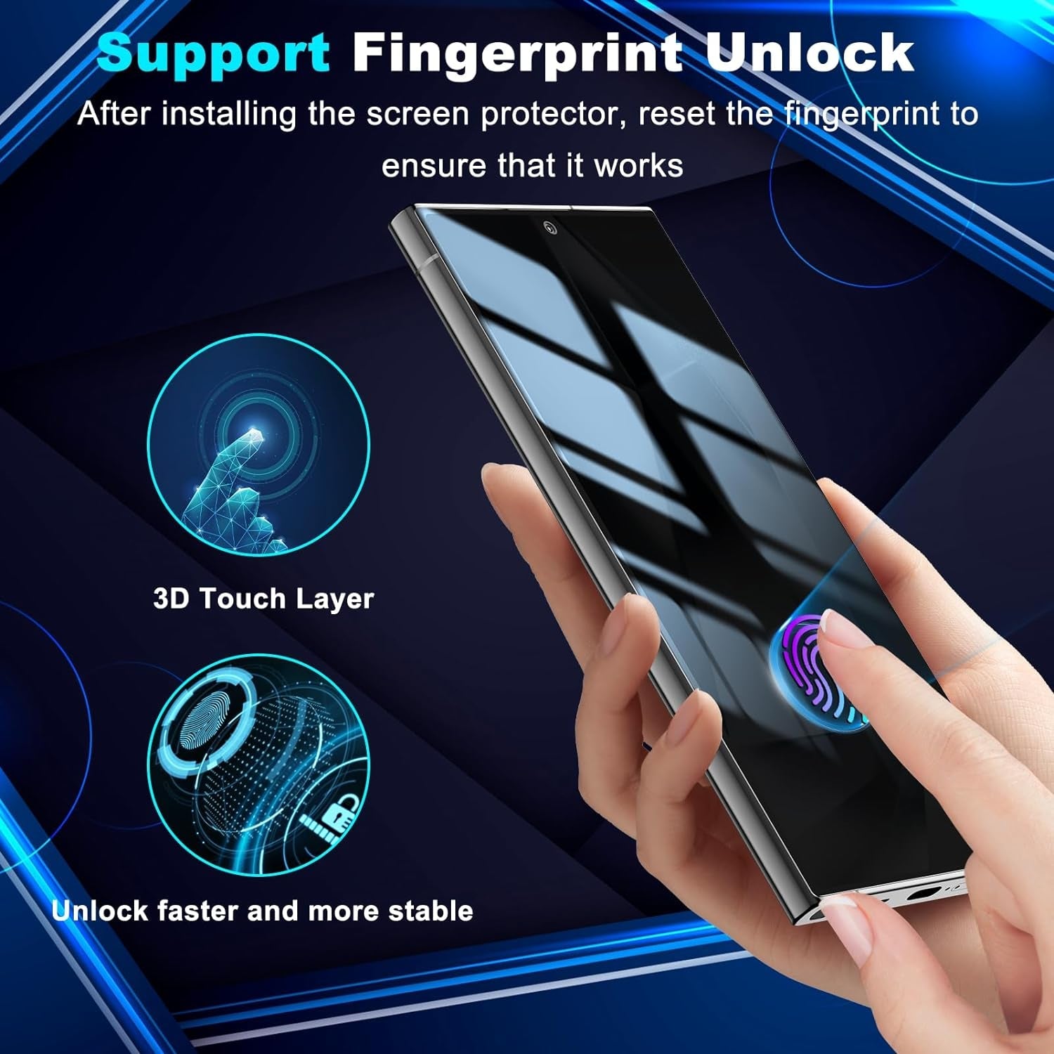 2 Pack for Samsung Galaxy S24 Ultra Privacy Screen Protector Tempered Glass, Anti-Spy, Fingerprint Unlocking, Full Coverage, S24 Ultra Accessories, Case Friendly, Easy Installation