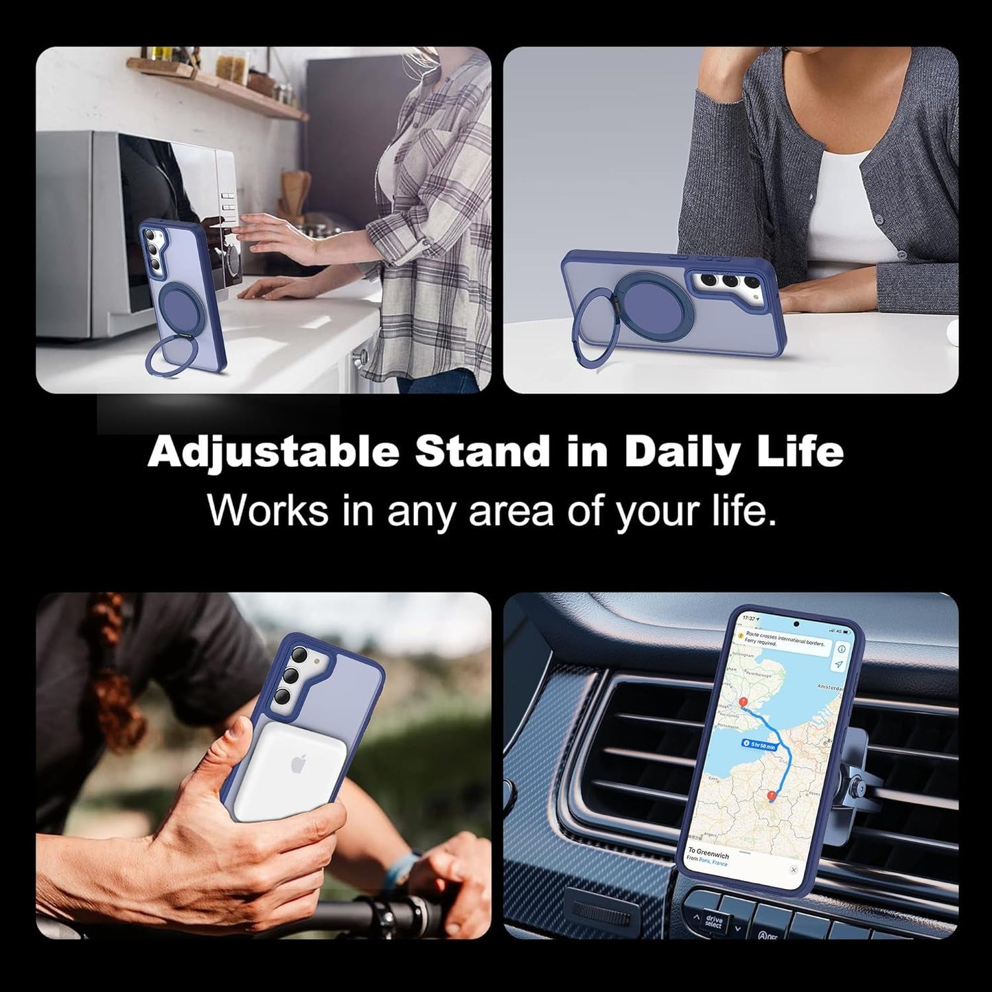 For Samsung Galaxy S24 plus Case with 360° Rotatable Magnetic Ring Stand [Compatible Magsafe] [Military Grade Tested] Translucent Matte Galaxy S24 plus Phone Case for Women Men 6.7'', Blue