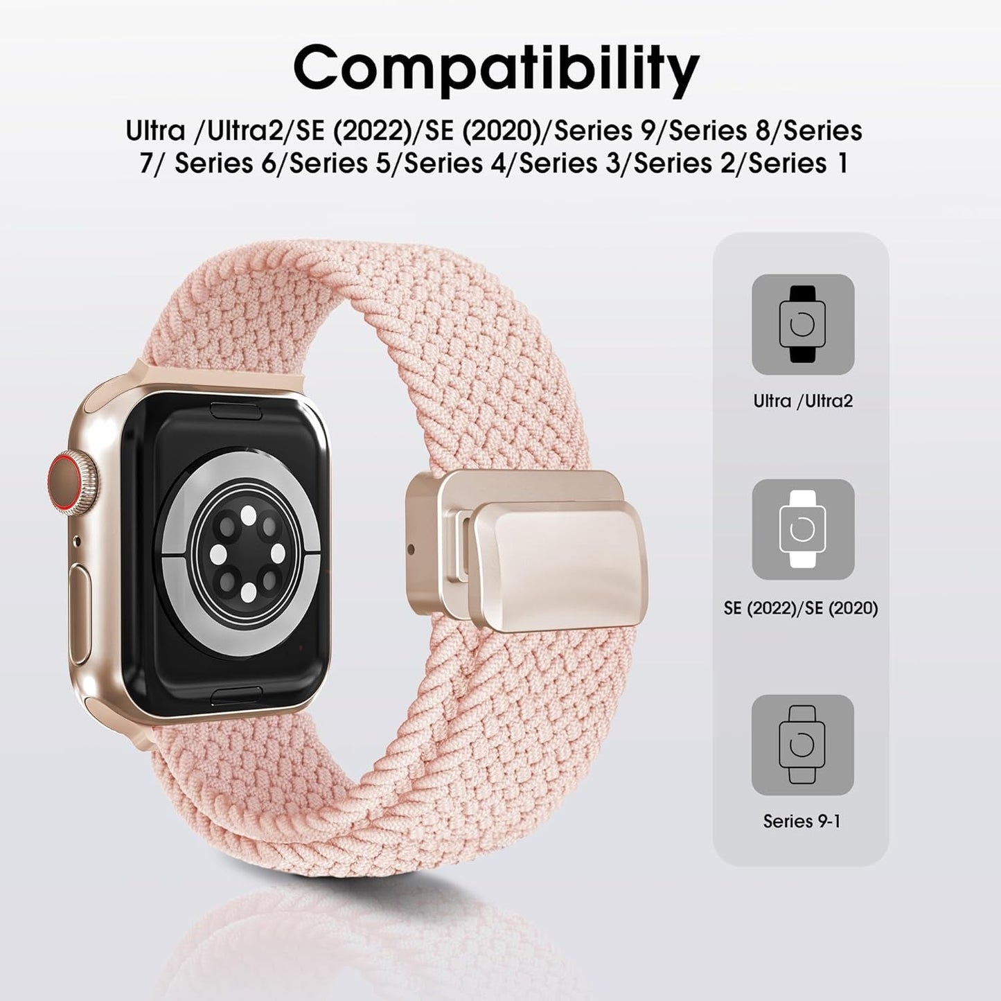 2 Pack Arae Magnetic Stretchy Watch Band Compatible for Apple Watch Band 38Mm 40Mm 41Mm,Comfortable Adjustable Strap Wristband for Iwatch Serie 9 8 7 6 5 4 SE 3 2 1 Ultra 1 2 Women,Starlight Nude Pink