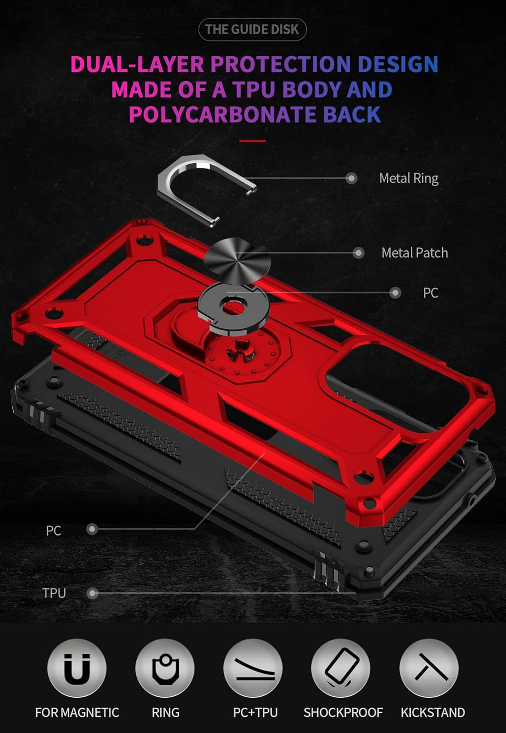 For Samsung A53 5G Case with Screen Protector,Galaxy A53 5G Phone Case,360 Degree Rotation Ring Kickstand Military-Grade Shockproof with Magnetic Car Mount Cover for Samsung Galaxy A53 5G (Red)