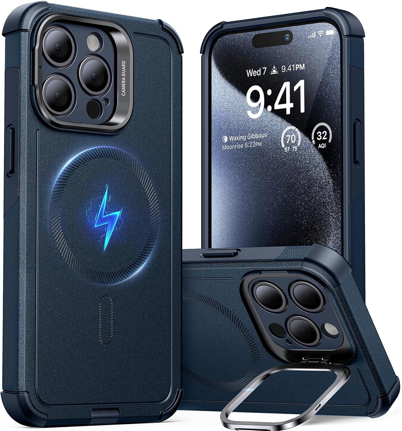 ESR for Iphone 17 Pro Case with Stash Stand, 7X Military-Grade Drop Protection with Camera Control, Shock-Absorbing Phone Rugged Cover, Compatible with Magsafe Accessories, Cyber Series, Black