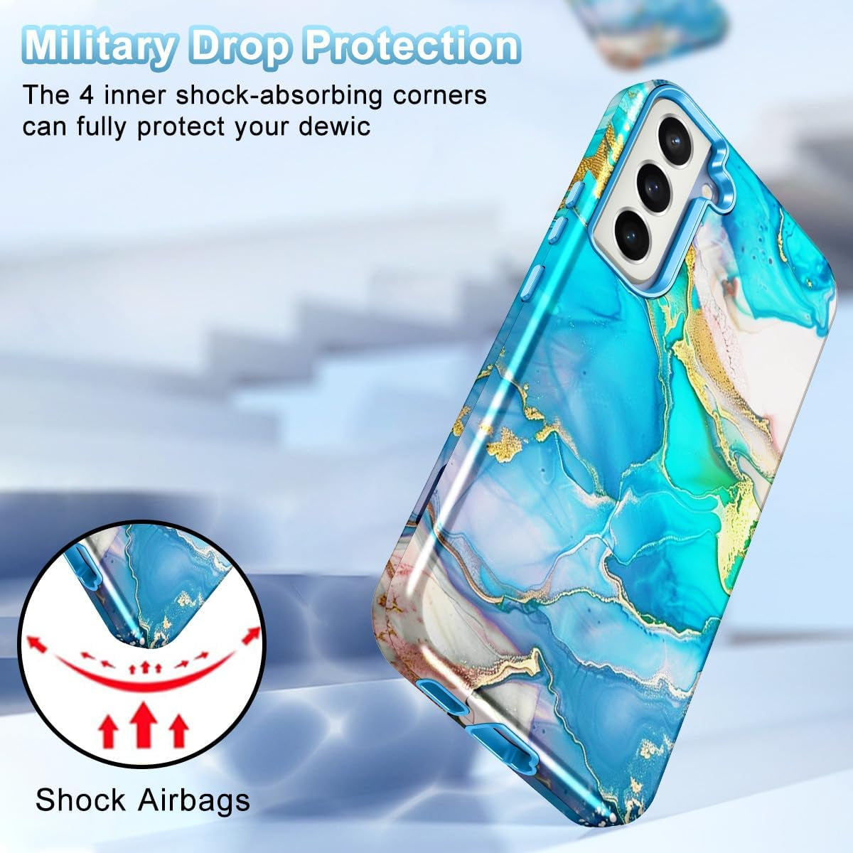 Btscase for Samsung Galaxy S22 plus Case, [Military Grade Drop Tested] Marble Pattern Design Slim Rugged Shockproof Women Girls Men Protective Anti-Scratch Cover for Galaxy S22 plus 5G, Cobalt Blue