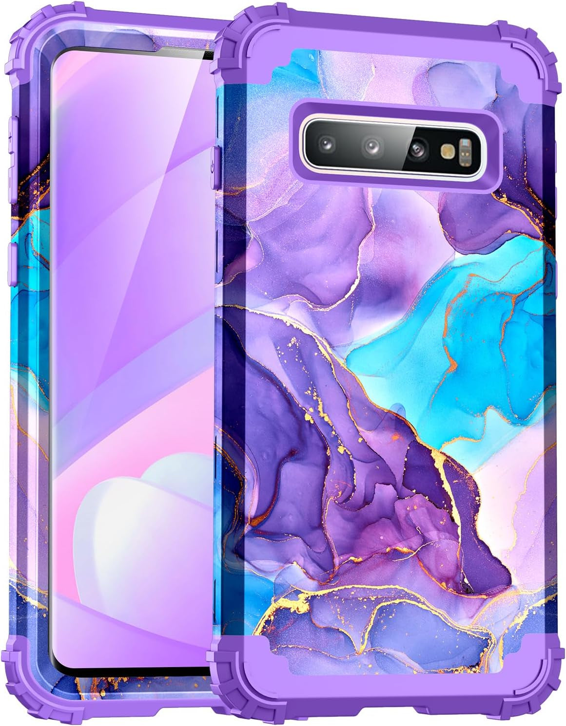 For Galacy S20 FE 5G Case,Marble Design Three Layer Heavy Duty Shockproof Protection Hard Plastic Bumper Soft Silicone Rubber Drop Protective Cover Case for Galaxy S20 FE 6.5 Inch,(Blue)