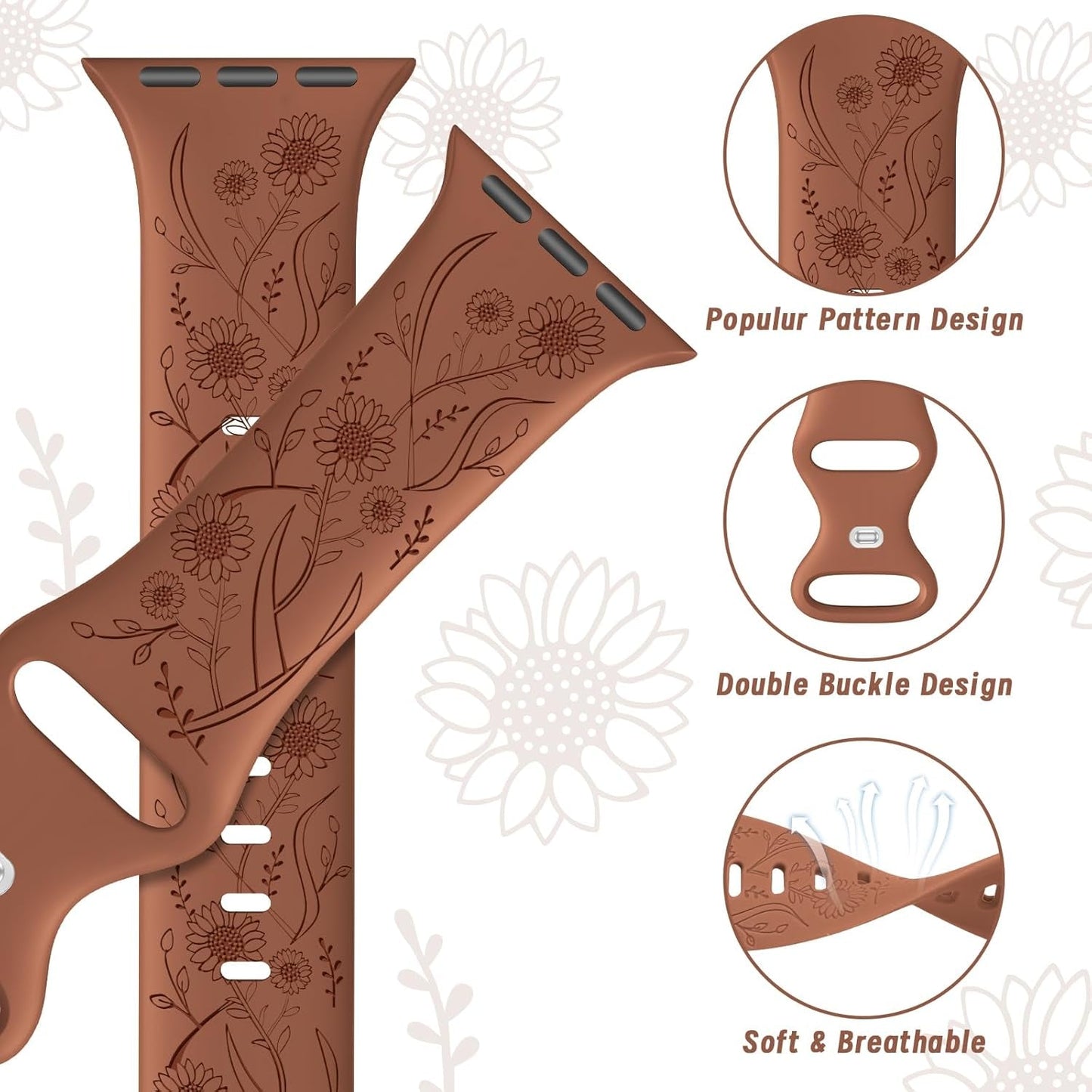 2 Packs Cute Engraved Bands Compatible with Apple Watch Bands 38Mm 40Mm 41Mm 44Mm 45Mm 42Mm 49Mm, Women Designer Soft Silicone Replacement Strap for Iwatch Series SE 9 8 7 6 5 4 3 2 1 Ultra