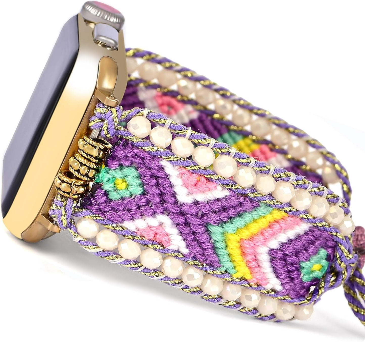 Fancy Woven Braided Nylon Band Compatible with Apple Watch Bands 40Mm 41Mm 38Mm, Retro Boho Friendship Bracelet Handmade Bohemian Beaded Adjustable Dressy Strap Wristbands for Iwatch Bands Series 9/8/7/6 5/4/3/2/SE