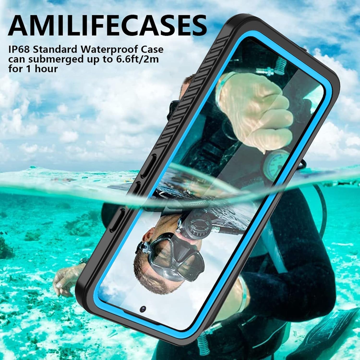 For Samsung Galaxy S22+Plus Case Waterproof Shockproof,Galaxy S22 plus Case with Built-In Screen Protector 360 Full Body Heavy Rugged Samsung S22+Plus Protective Case(Blue/Clear)