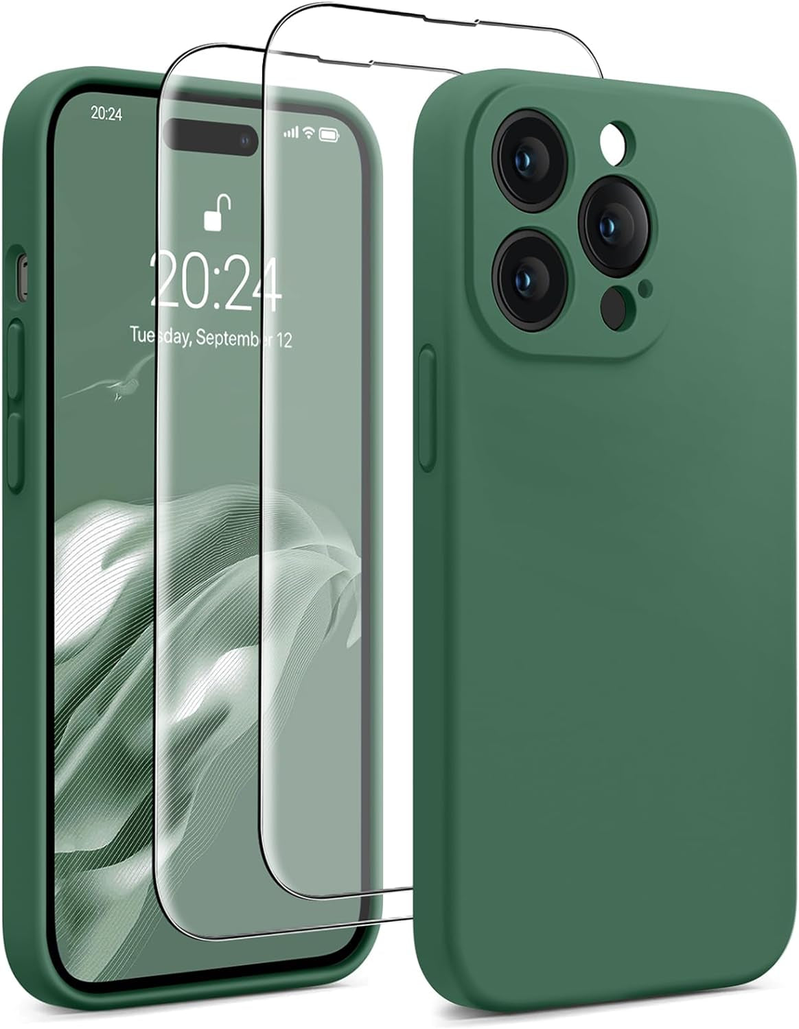 AOTESIER for Iphone 14 Pro Max Case, [Stronger Camera Protection] Silicone Iphone 14 Pro Max Phone Case with [2 Screen Protectors], Shockproof Anti-Scratch Lining Protective Cover, 6.7", Black  AOTESIER Alpine Green  