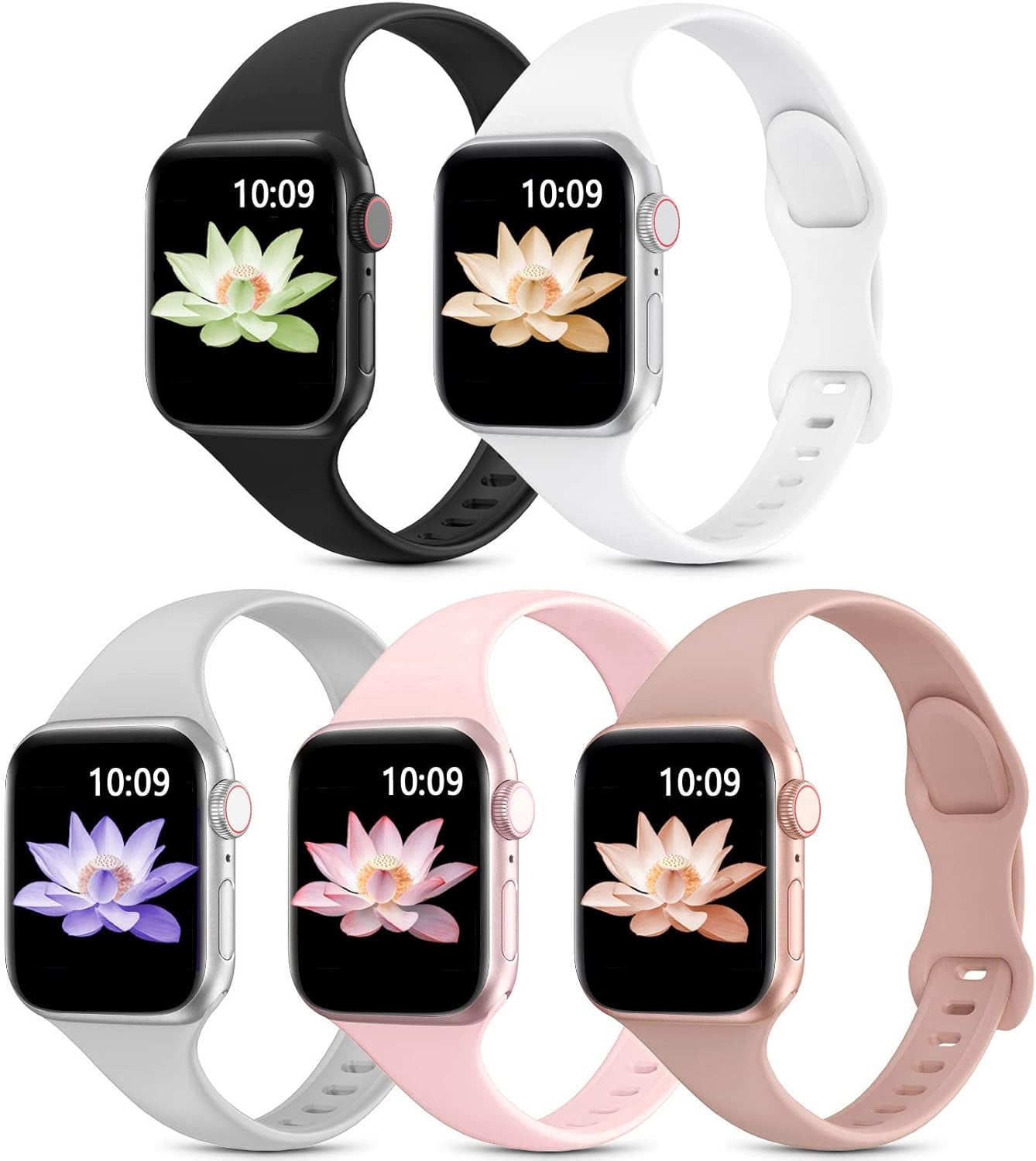 5 Pack Slim Sport Bands Compatible with Apple Watch Band 38Mm 40Mm 41Mm 42Mm 44Mm 45Mm 49Mm for Women Men,Soft Silicone Thin Narrow Skinny Cute Strap for Iwatch Series Ultra 8 7 6 5 4 3 2 SE