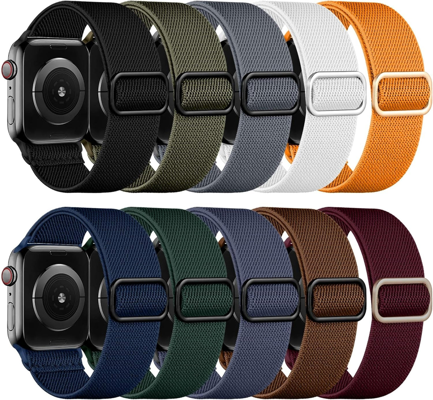 10 Pack Stretchy Nylon Solo Loop Bands Compatible with Apple Watch 49Mm 45Mm 44Mm 42Mm 41Mm 40Mm 38Mm for Men Women, Adjustable Soft Elastic Straps for Iwatch Ultra 2/Ultra Series 9/8/7/6/5/SE