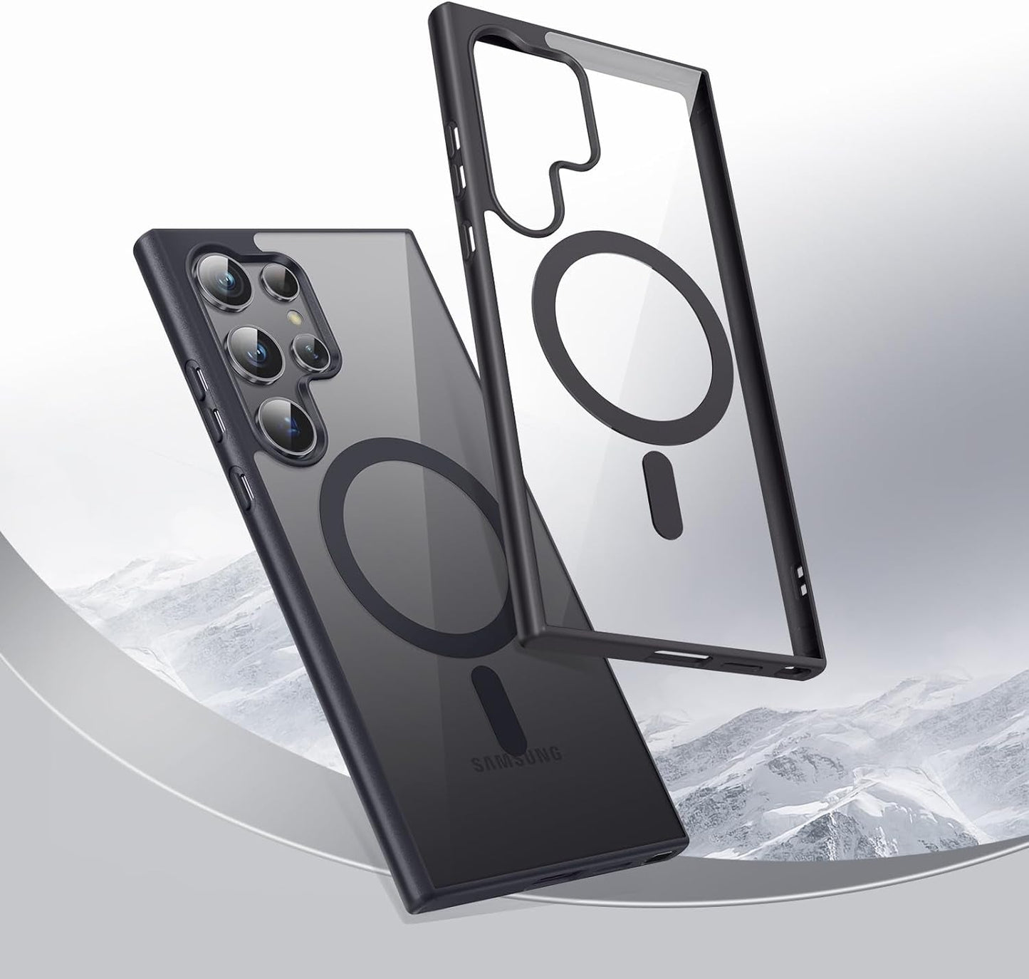 For Samsung Galaxy S22 Ultra Case（Only）.Magnetic Cover for S22 Ultra，Soft Frosted Frame&Hard Clear Back,Shockproof Drop Protection.Compatible with Magsafe 6.8'' (Black)