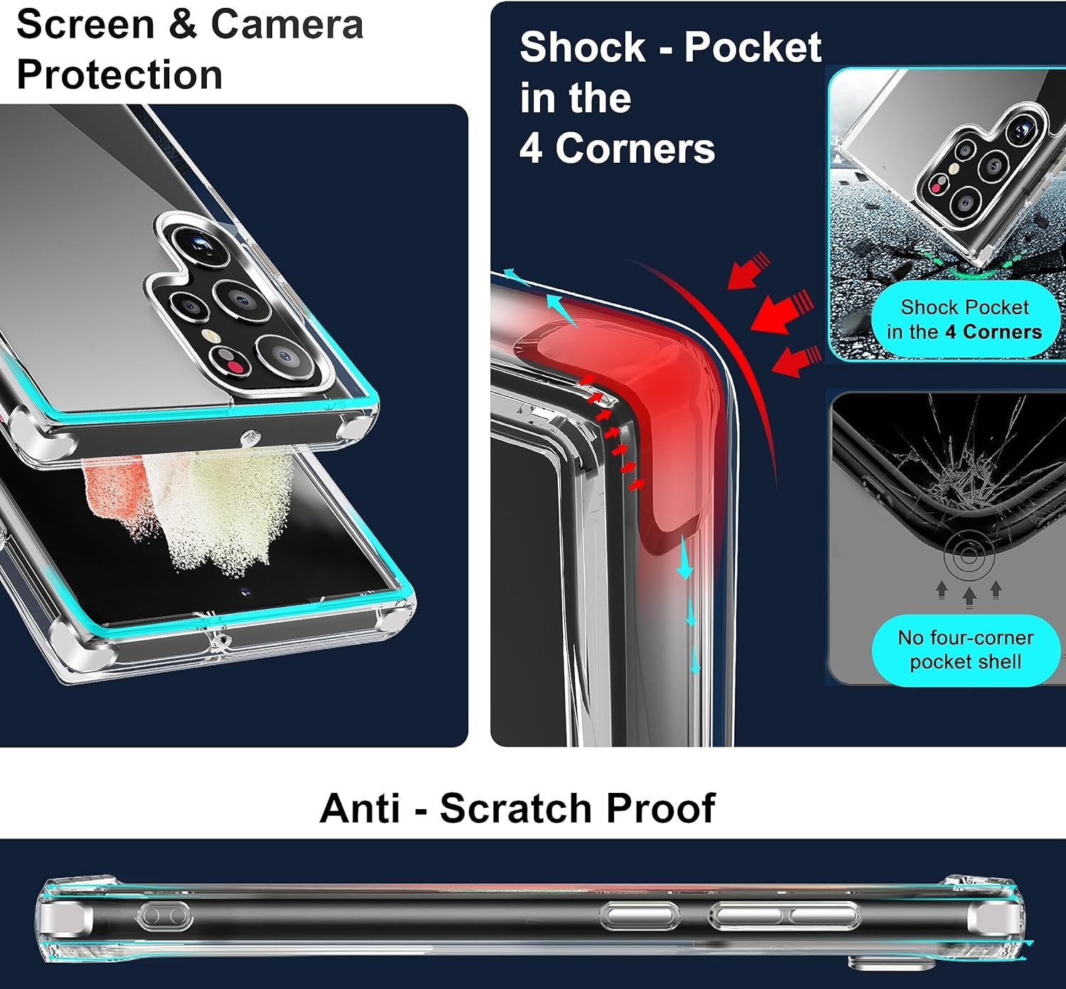 CEDO Kickstand Case for Samsung Galaxy S22 Ultra, 3-Way Mode Built-In Metal Stand Phone Case, Mil-Grade Shockproof Bumper, Transparent Acrylic & Slim Fit, Designed for Samsung S22 Ultra, Crystal Clear