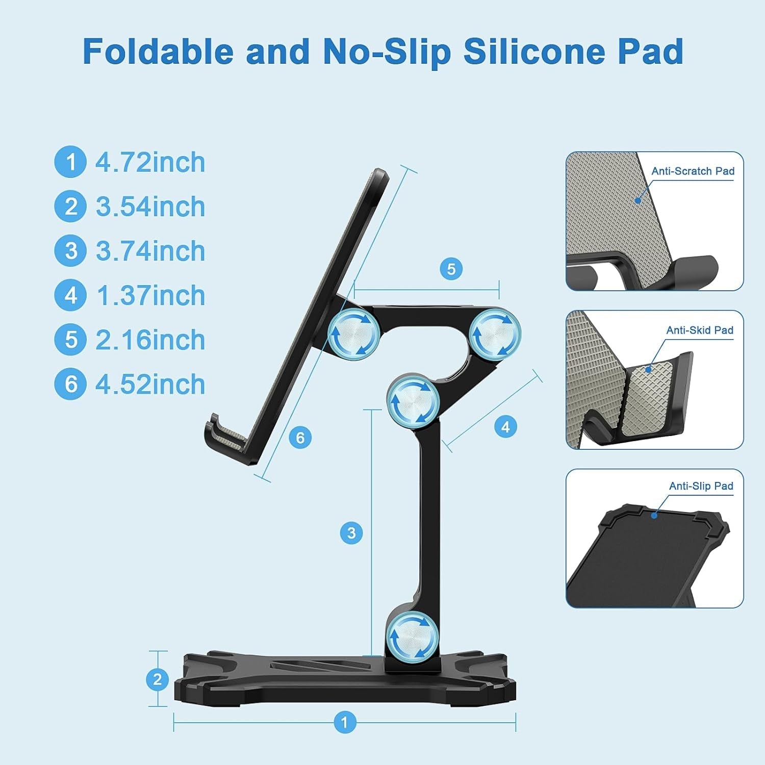 Foldable Phone Stand Desk for Samsung Galaxy S23 Ultra S24 A14 A54 5G A15 A13 A53 S22 plus S21 FE S20 A03S A23 Pixel 8,Ipad Iphone 15 Cell Phone Holder Height Adjustable Tablet Cradle Desktop Dock