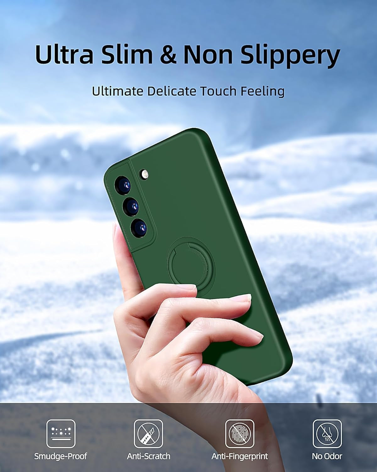 Dssairo for Samsung Galaxy S22 plus Phone Case, Ring Stand [360° Rotatable Ring Holder Magnetic Kickstand], with Full Camera Cover Protection, Silicone Slim Protective 5G Phone Case (Alpine Green)
