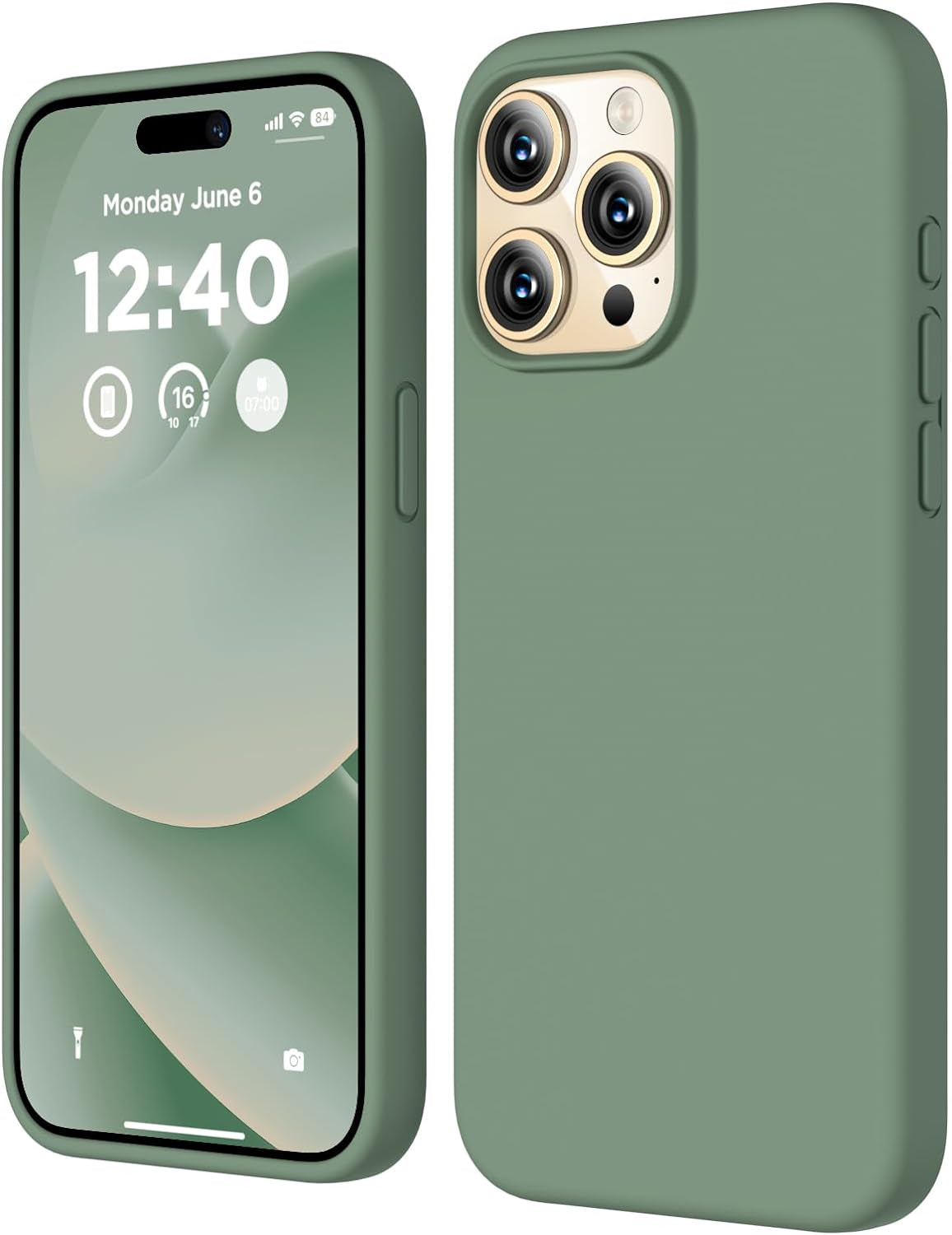 COFFKER Compatible with Iphone 15 Pro Case, Liquid Silicone Case, Full Body Shockproof Protective Cover Slim Thin Phone Case with Soft Anti-Scratch Microfiber Lining, 6.1 Inch-Orange  COFFKER Calke Green  