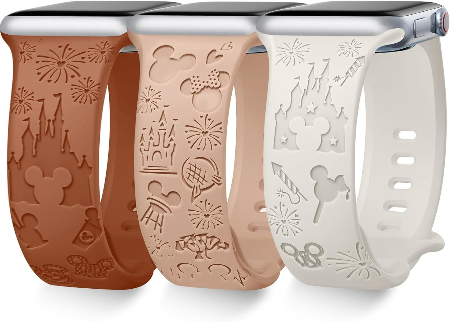 3 Pack Cartoon Engraved Band Compatible with Apple Watch Bands 40Mm 44Mm 41Mm 38Mm 45Mm 42Mm 49Mm Women,Cute Pattern Strap Soft Silicone Wristbands for Iwatch Series 8 7 6 SE 5 4 3 2 1 Ultra